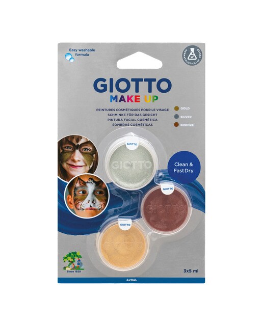 Blíster 3 unidades x 5 ml pintura facial cosmética Make Up Giotto metal 1