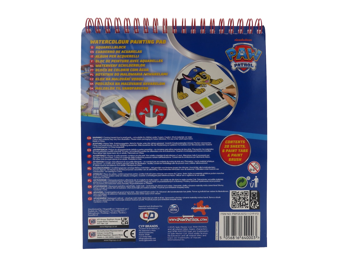 Bloc de dibujo con acuarelas Paw Patrol CyP Brands azul multicolor Azul / Multicolor-2