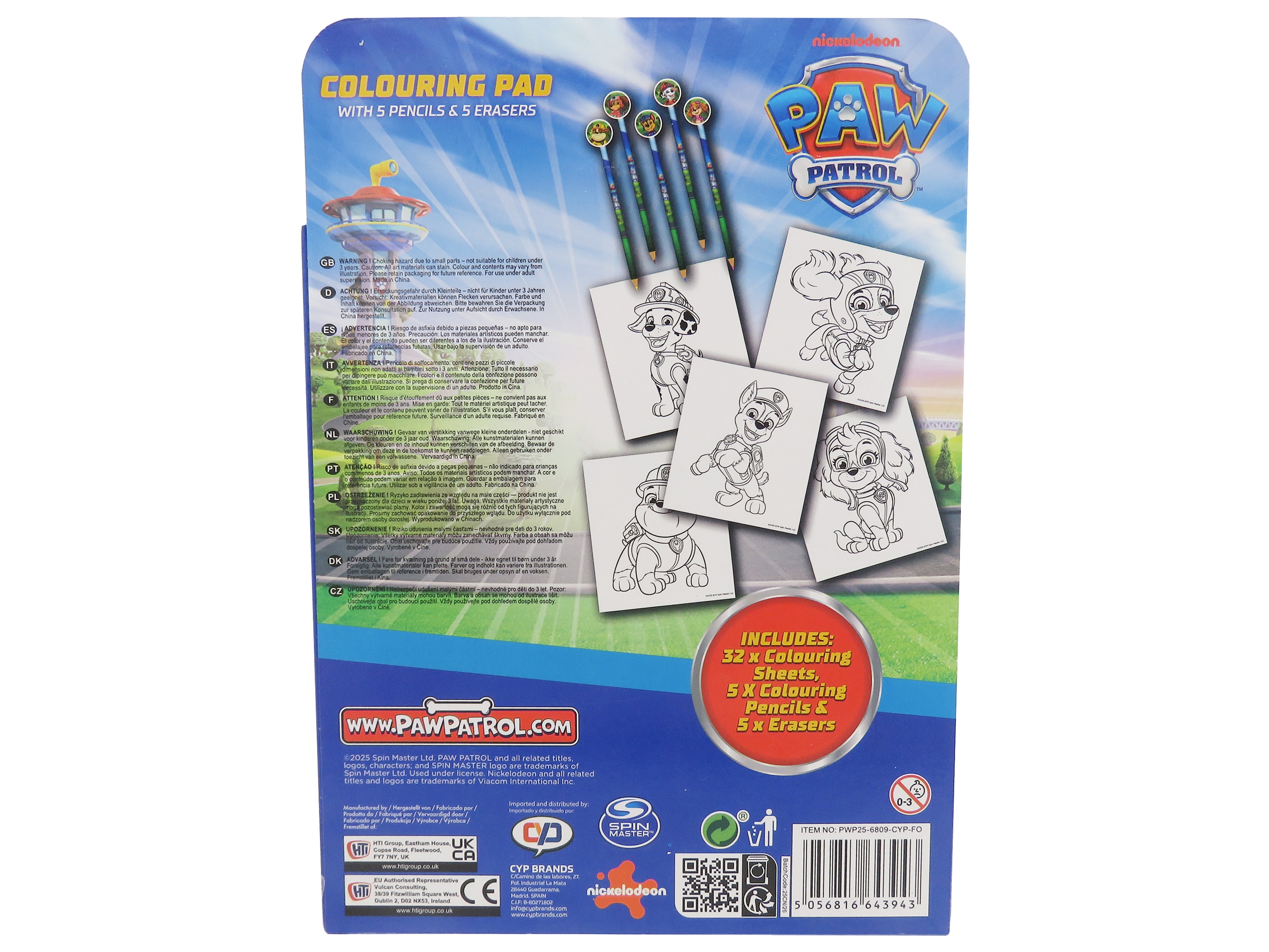 Libro de colorear con lapices con goma Paw Patrol CyP Brands azul multicolor Azul / Multicolor-2