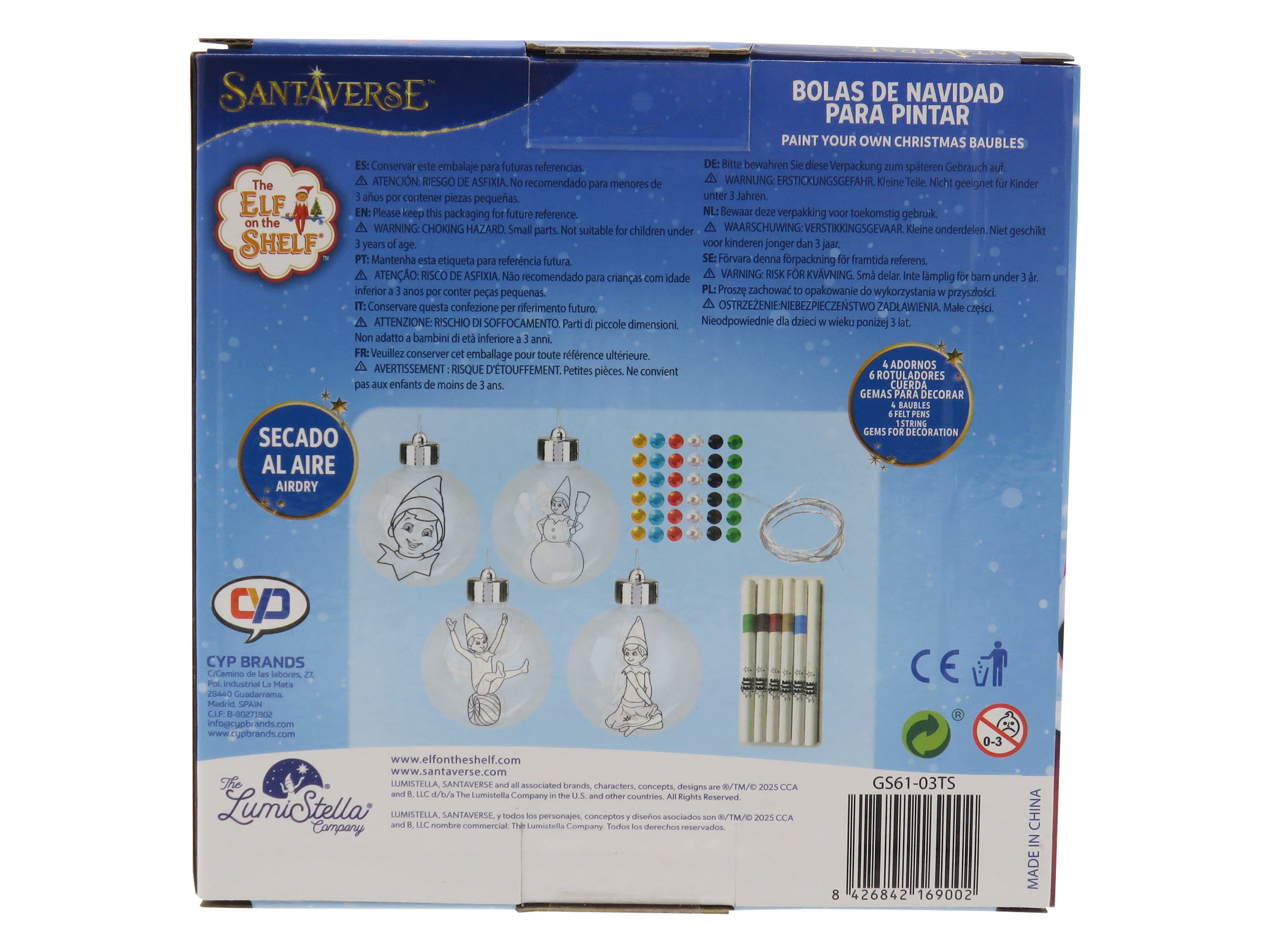 Conjunto para pintar bolas para árvore de Natal Elf on the shelf CyP Brands vermelho0 branco espanhol 2