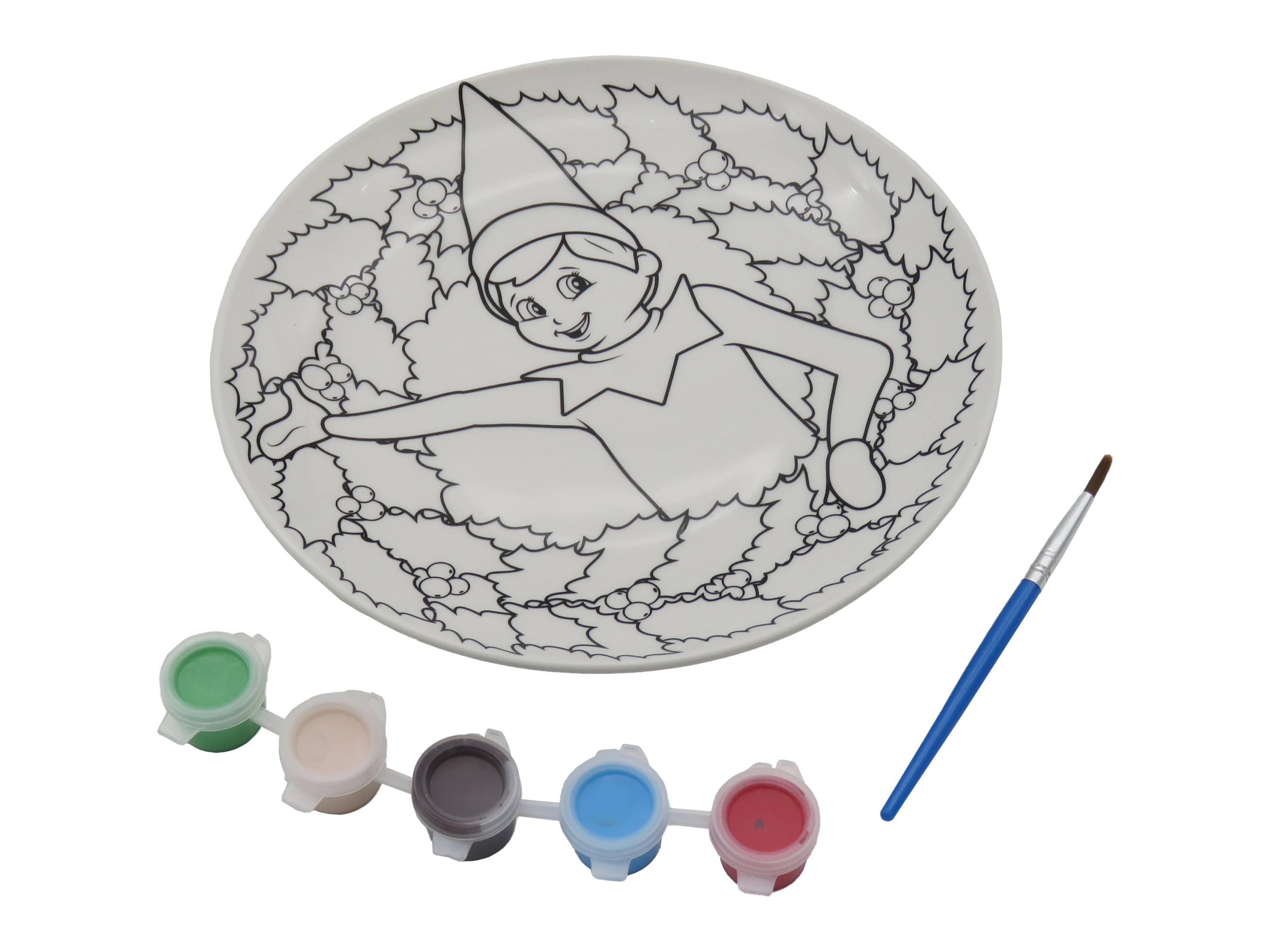 Plato de ceramica para pintar Elf on the shelf rojo multicolor castellano 2