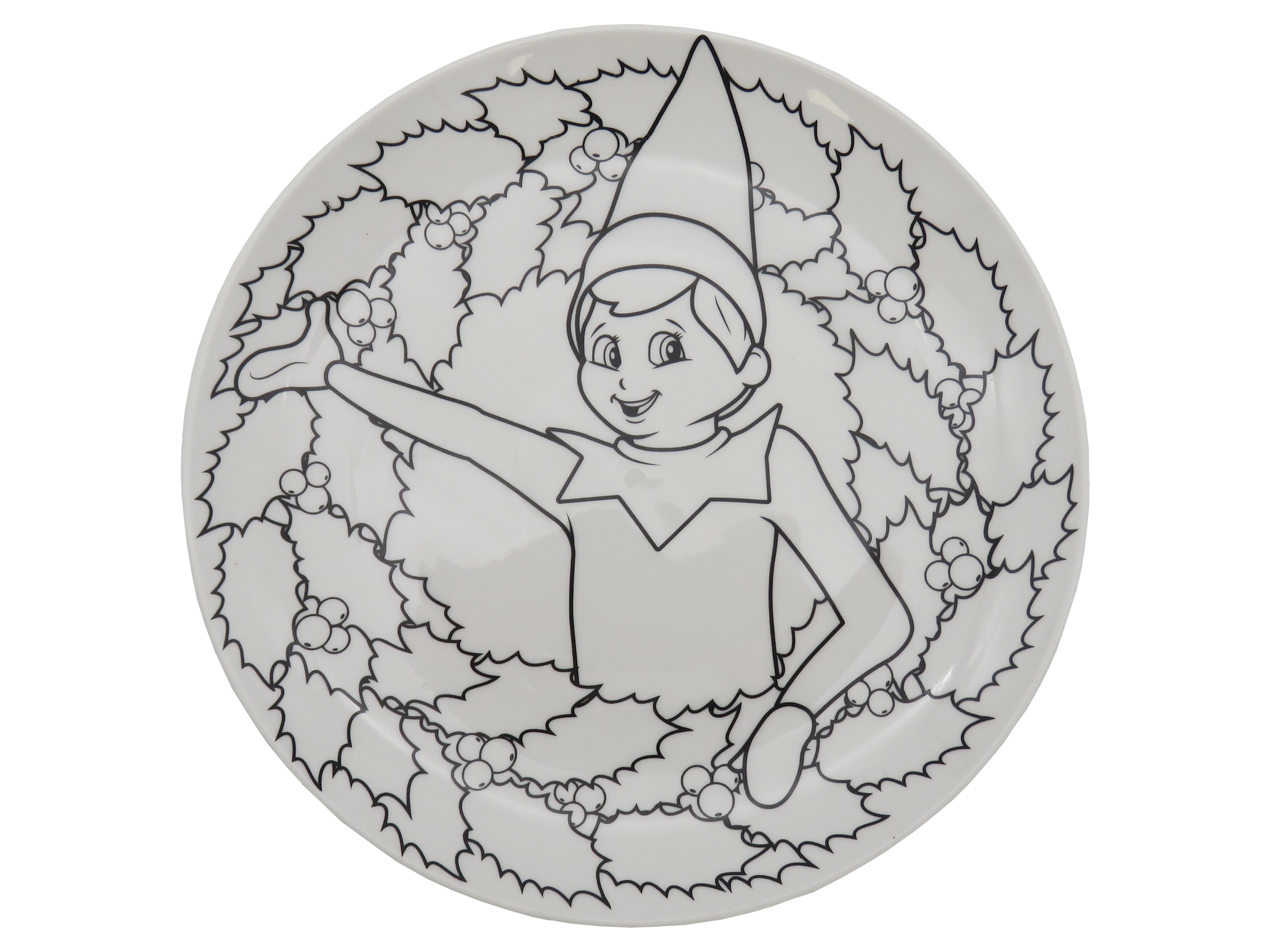 Plato de ceramica para pintar Elf on the shelf rojo multicolor castellano 3