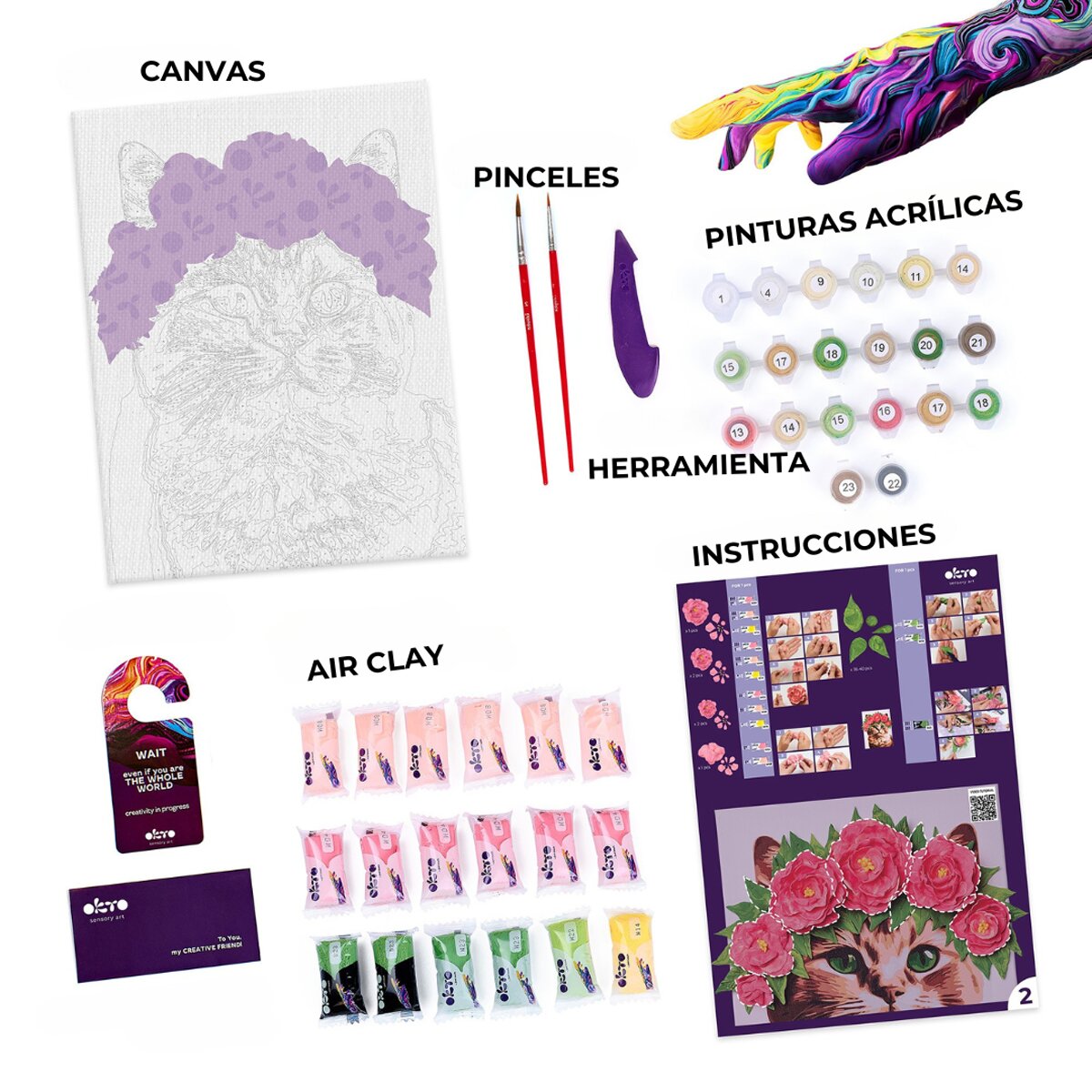 Pintar por números y Air clay suave al tacto A Cat in a Flower crown OKTO&Ideyka Multicolor-4