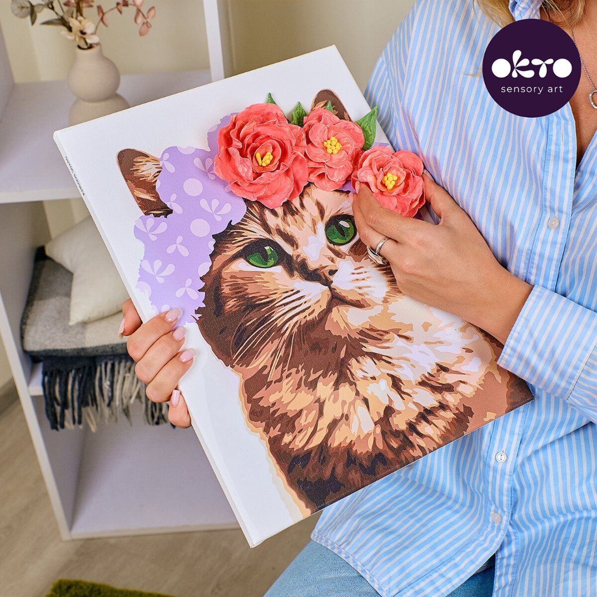 Pintar por números y Air clay suave al tacto A Cat in a Flower crown OKTO&Ideyka Multicolor-7