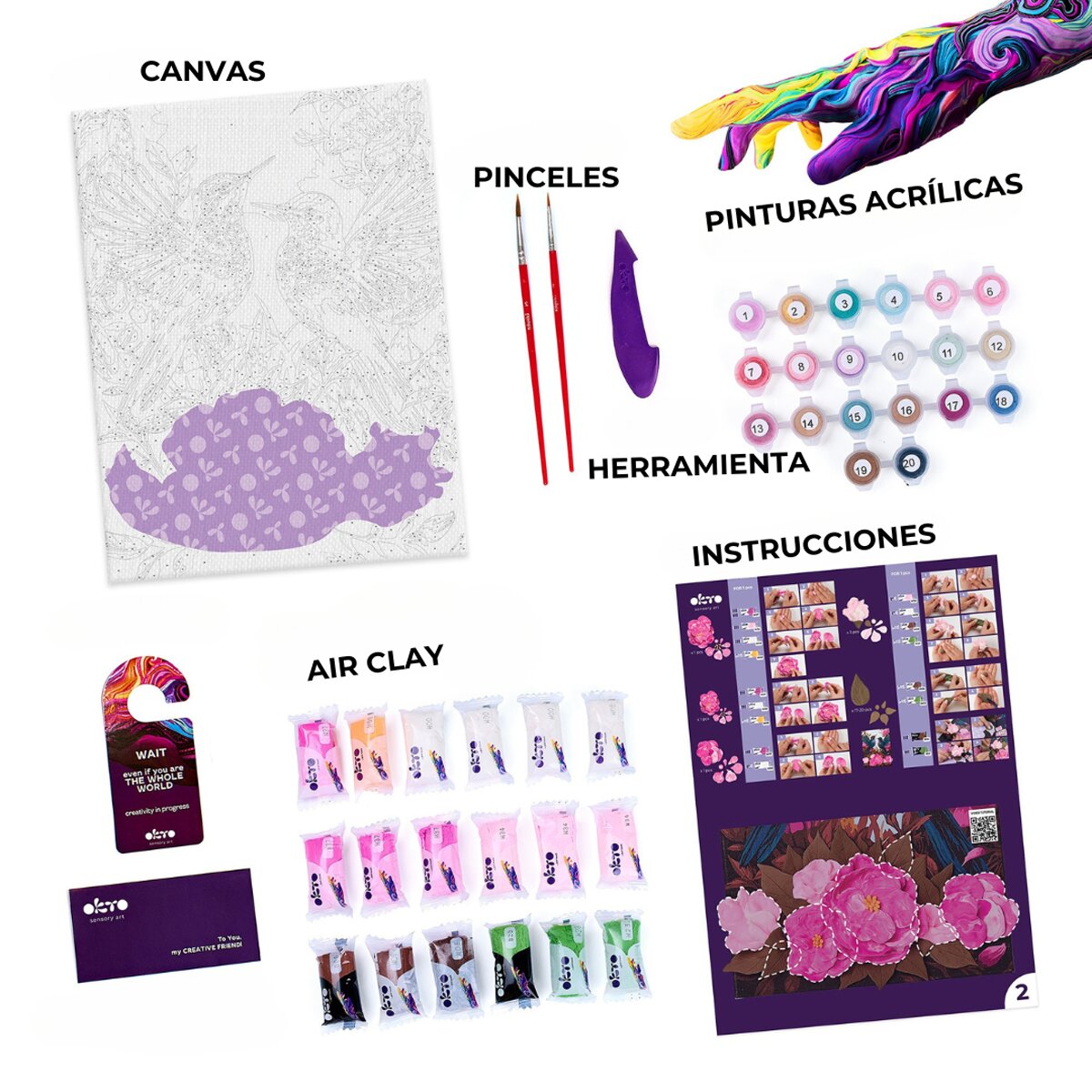 Pintar por números y Air clay suave al tacto Elegant hummingbird OKTO&Ideyka Multicolor-4