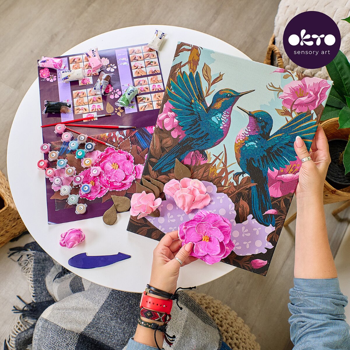 Pintar por números y Air clay suave al tacto Elegant hummingbird OKTO&Ideyka Multicolor-7