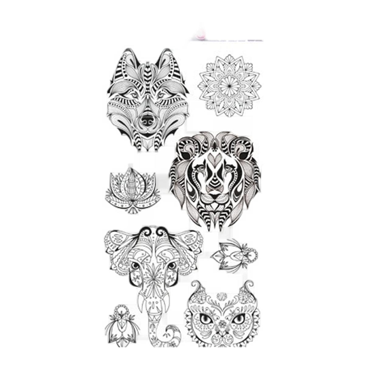 Imagem 0 de Tatuagens Temporais Animais Mandala Global Gift - Branco