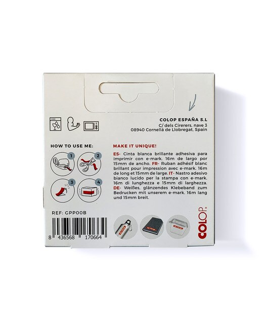 Cinta adhesiva 16mx15mm e-mark Colop brillante Blanco brillo-2