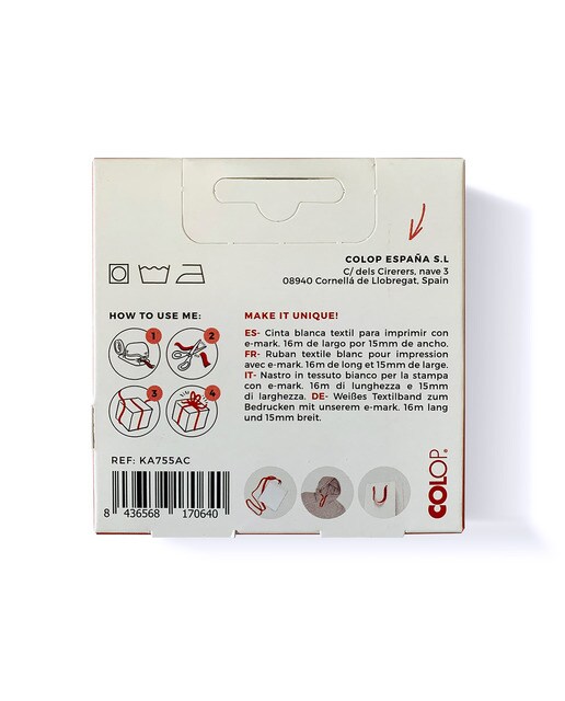 Fita textil tafetan 16mx15mm e-mark Colop Branco-2