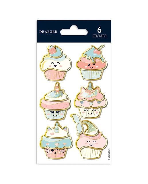 Sticker Kids 6 Autocolantes Cupcake em EVA Foam - Tons Pastel 1