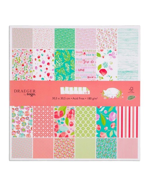 Conjunto 6 Folhas Papel Impresso Recto/Verso 12 Desenhos Flores 1