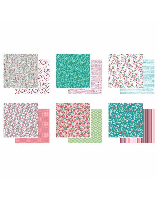 Conjunto 6 Folhas Papel Impresso Recto/Verso 12 Desenhos Flores 2