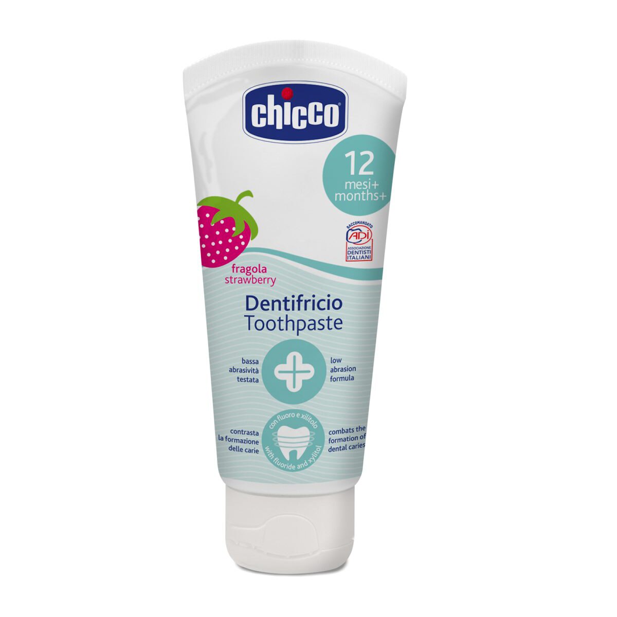 Pasta Dentífrica Chicco +12 M. com Flúor e Cálcio Biológico Sabor Morango branca Branco-1