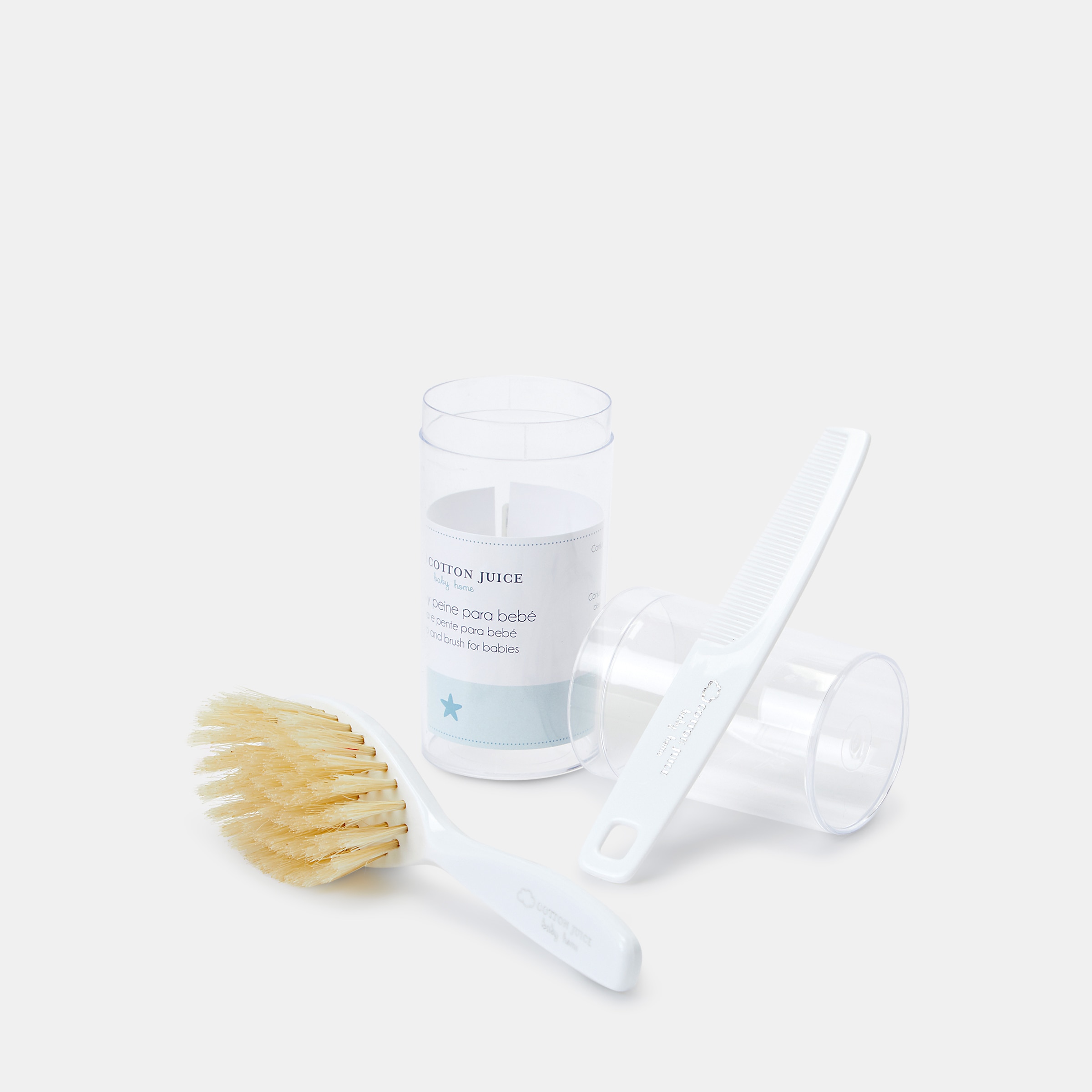 Conjunto Pente e Escova de Cerdas Naturais Branco-2