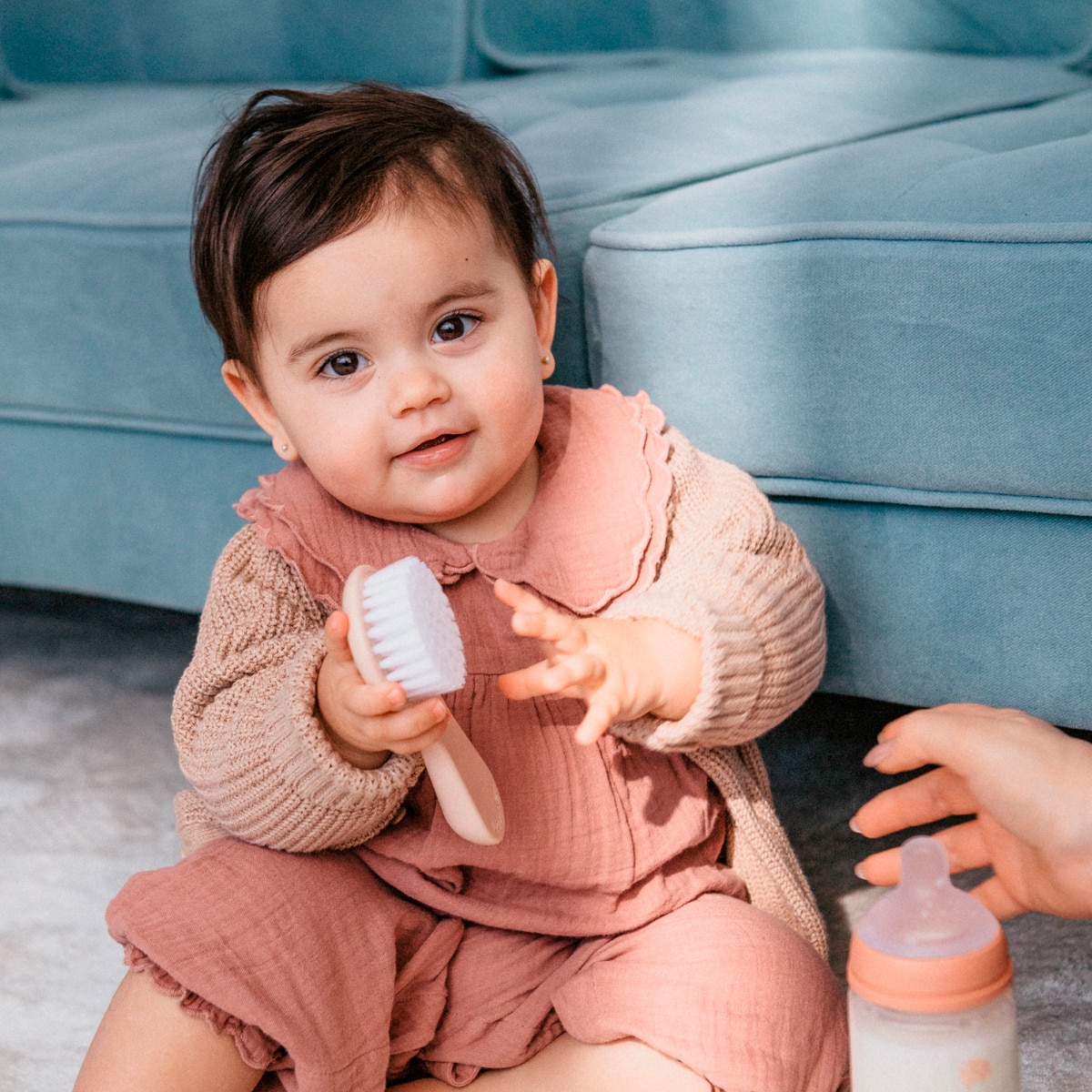 Conjunto de Escova de Fibras e Pente para Recém-Nascido - 0+ M Rosa-claro-3