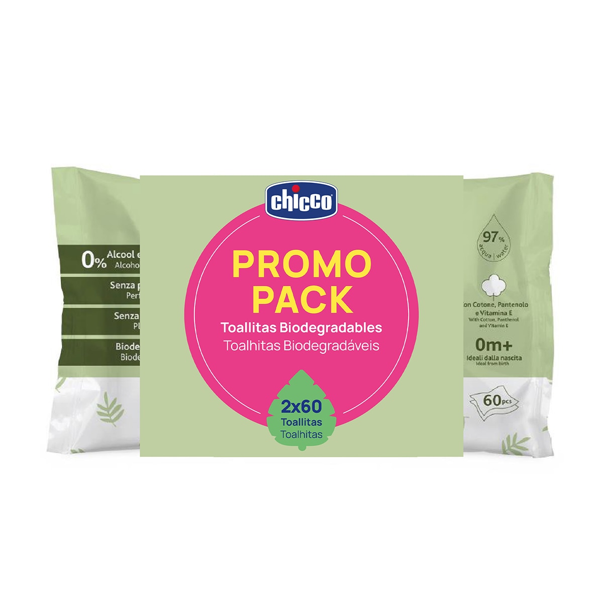 Toallitas biodegradables Chicco con tapa para Bebé 2 packs de 60Uds - Verde anticuario Verde anticuario-2
