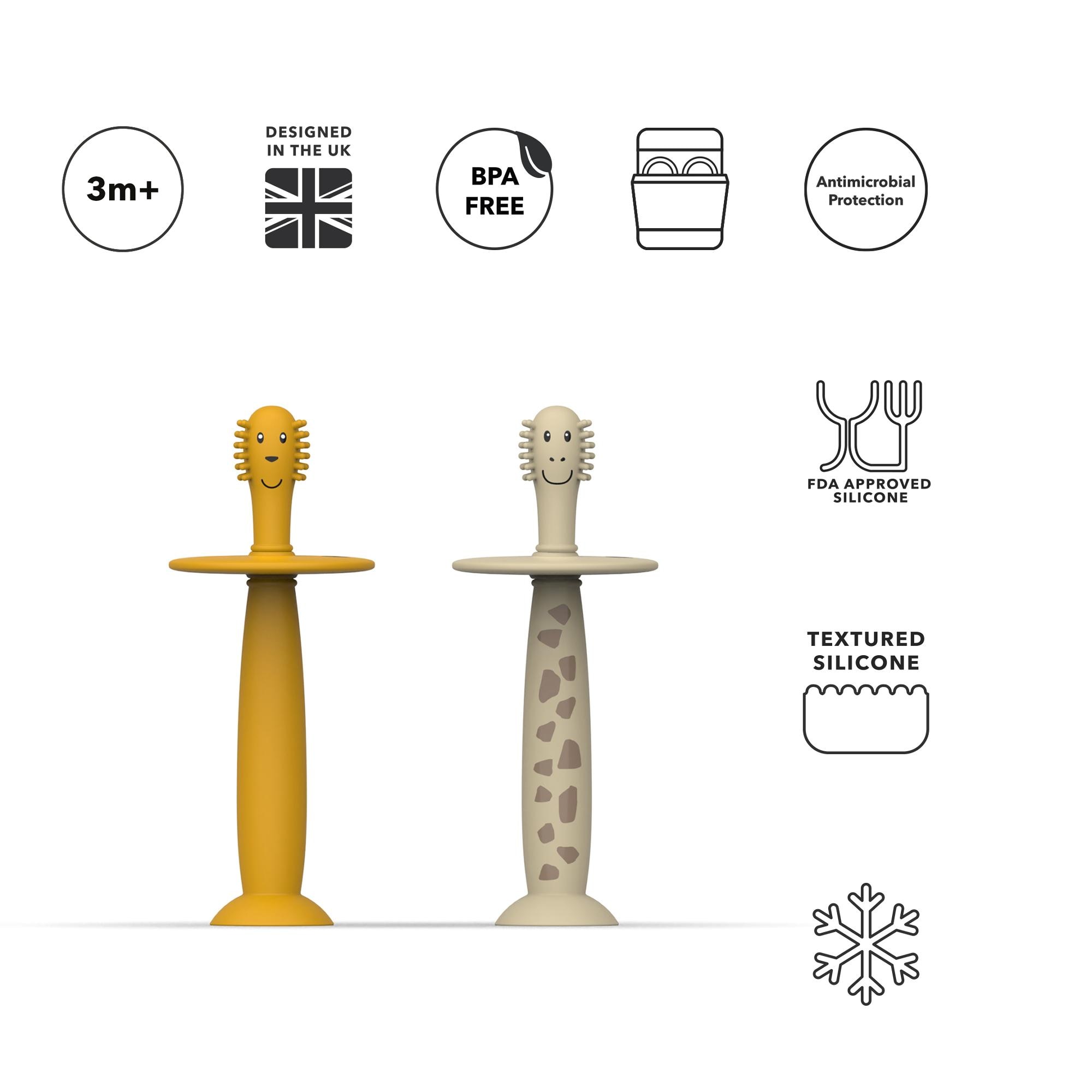 Conjunto de 2 Escovas de Dentes com Tampa para as Primeiras Utilizações do Bebé Amarelo-2