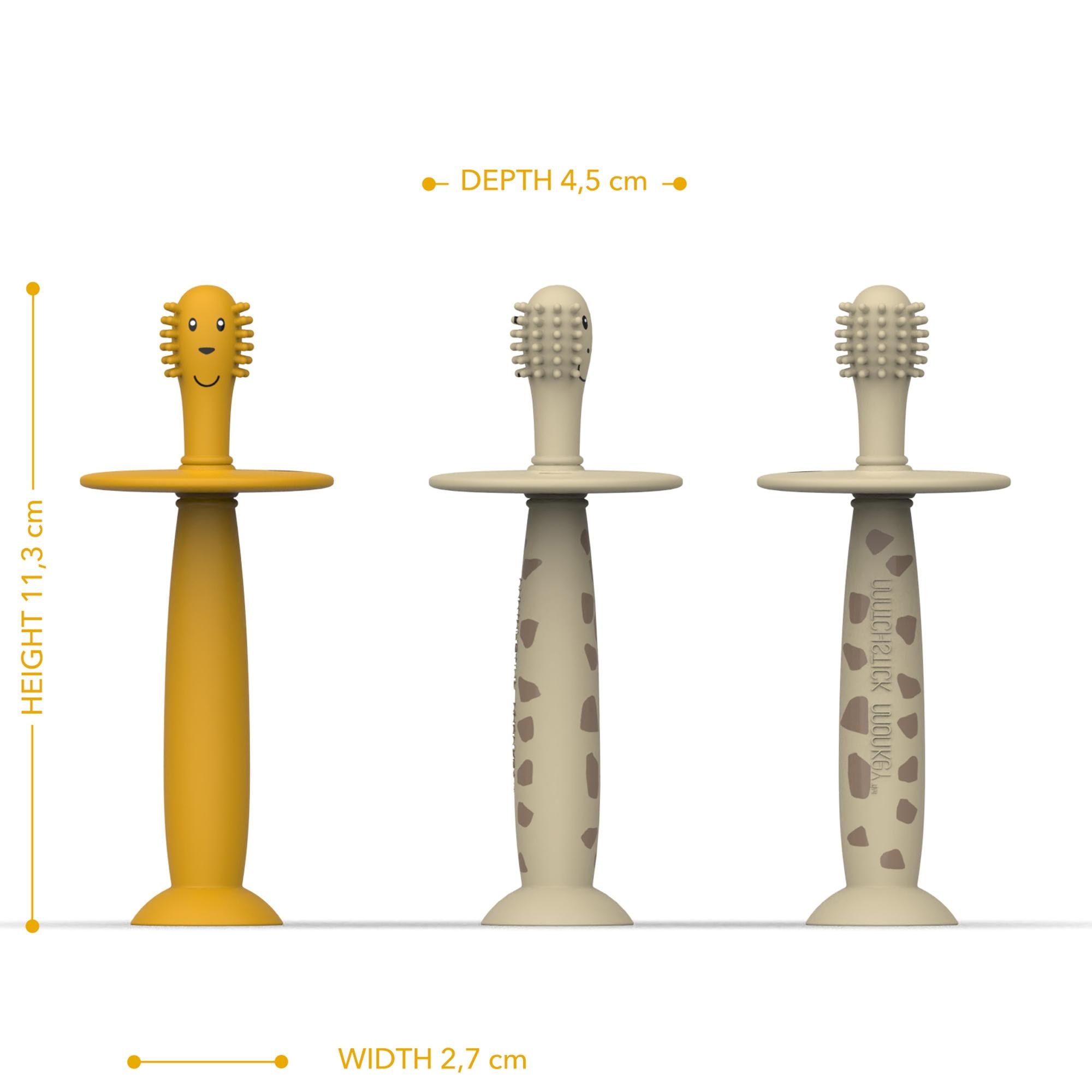 Conjunto de 2 Escovas de Dentes com Tampa para as Primeiras Utilizações do Bebé Amarelo-3
