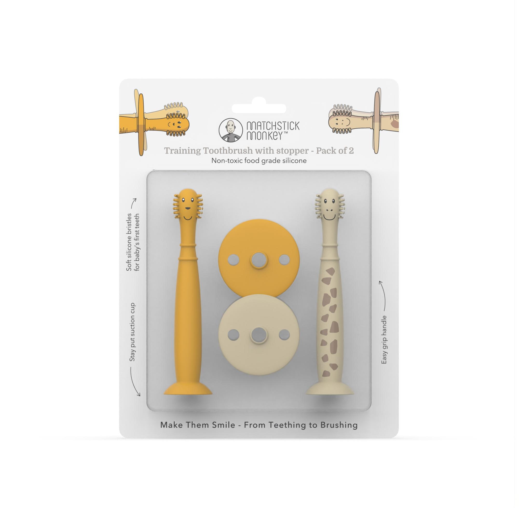 Conjunto de 2 Escovas de Dentes com Tampa para as Primeiras Utilizações do Bebé Amarelo-6