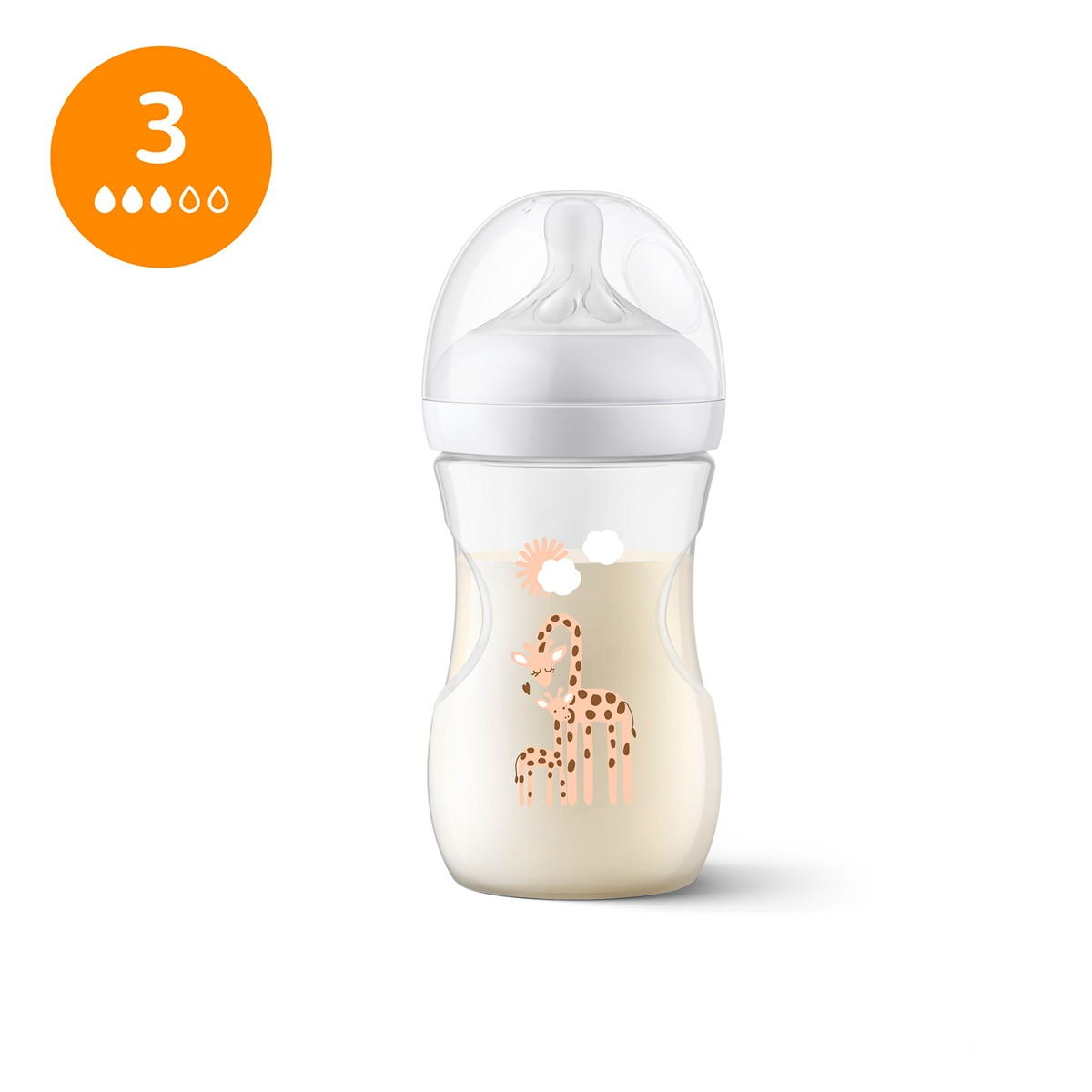 Philips Avent - Biberón 260ml Philips Avent Natural Response, Tetina flujo 3 medio, diseño jirafa.