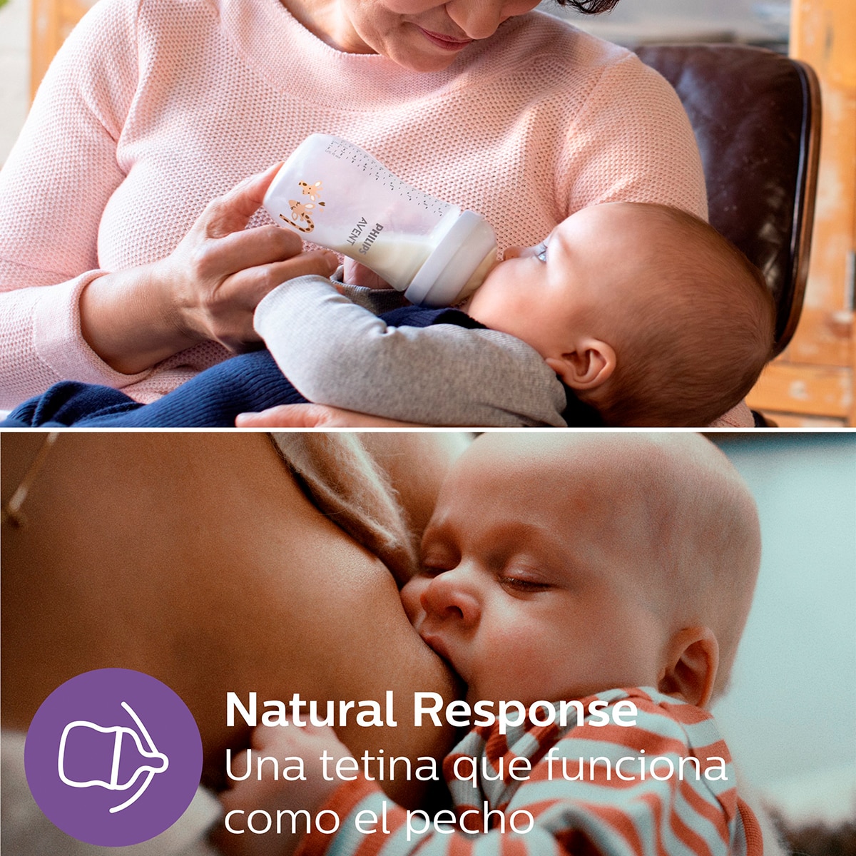 Biberón 260ml Philips Avent Natural Response, Tetina flujo 3 medio, diseño jirafa - Azul Amarillo-3