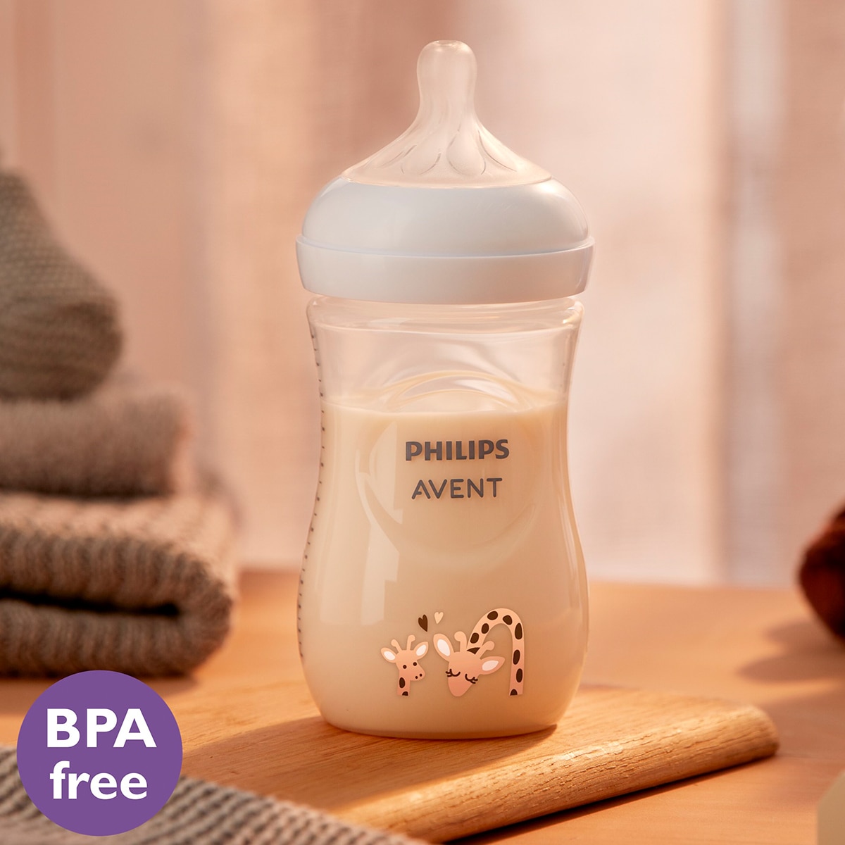 Biberón 260ml Philips Avent Natural Response, Tetina flujo 3 medio, diseño jirafa - Azul Amarillo-8