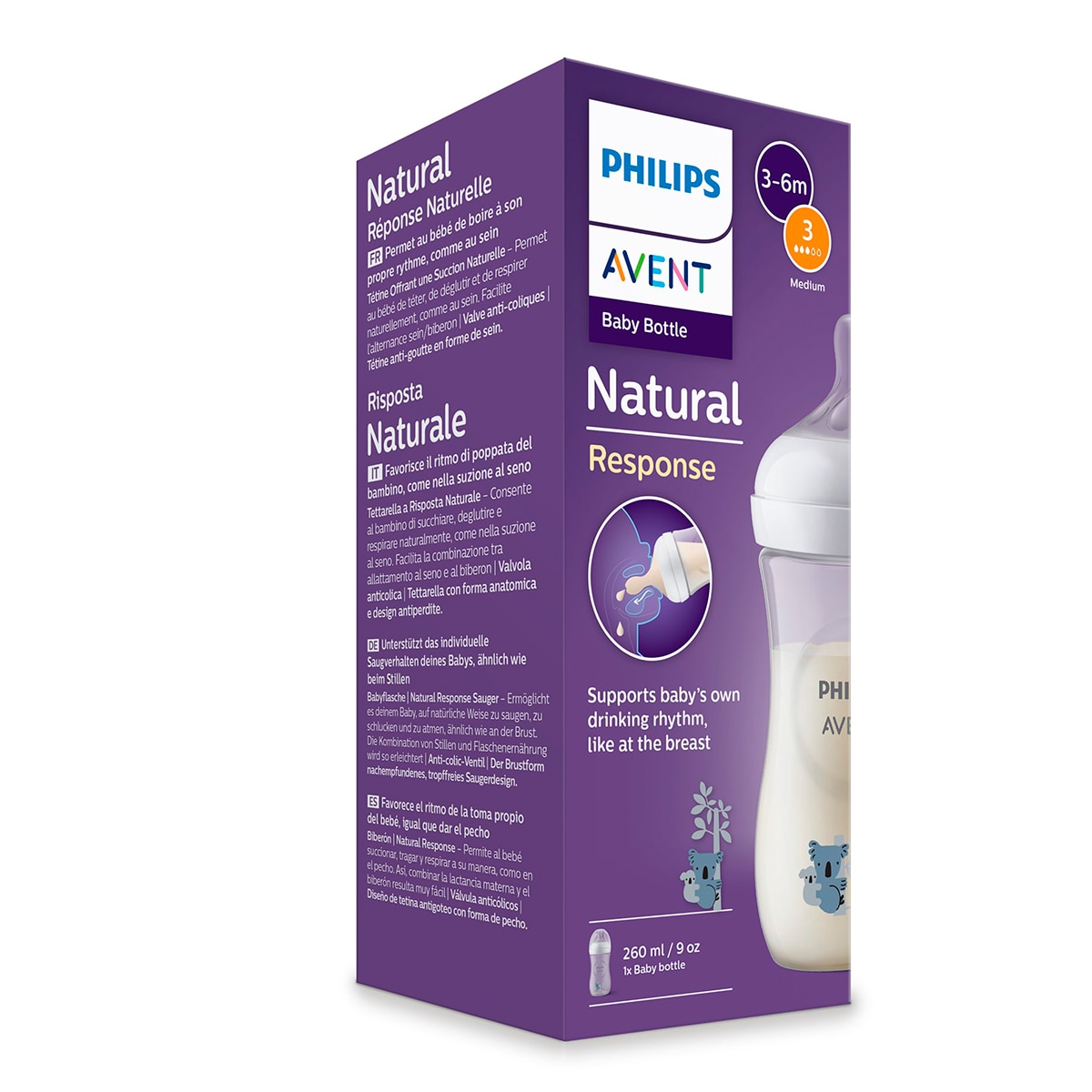 Biberón 260ml Philips Avent Natural Response, Tetina flujo 3 medio, diseño jirafa Azul Azul-9