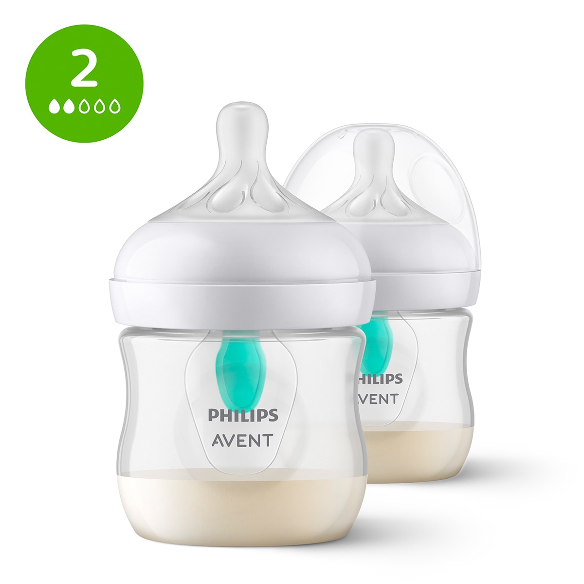 Philips Avent - Pack doble Biberones 125ml Philips Avent Natural Response con sistema Airfree, Tetina flujo 2 lento.