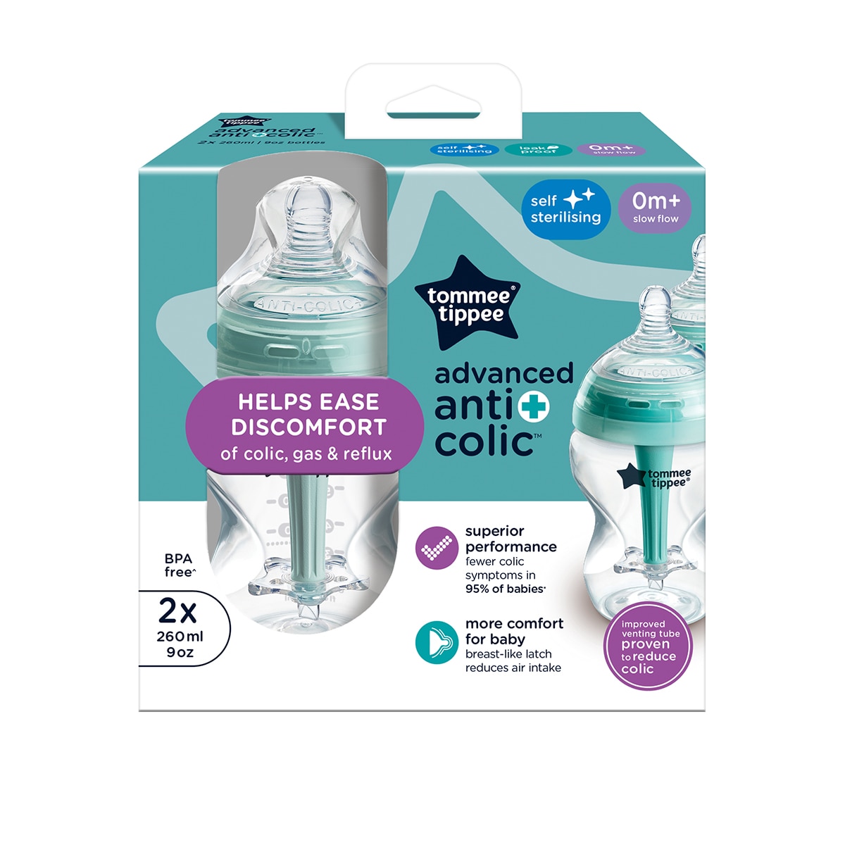 Biberon Tommee Tippee Advanced Anti Colic Flujo Lento 260ml, pack 2ud - Blanco Blanco-2