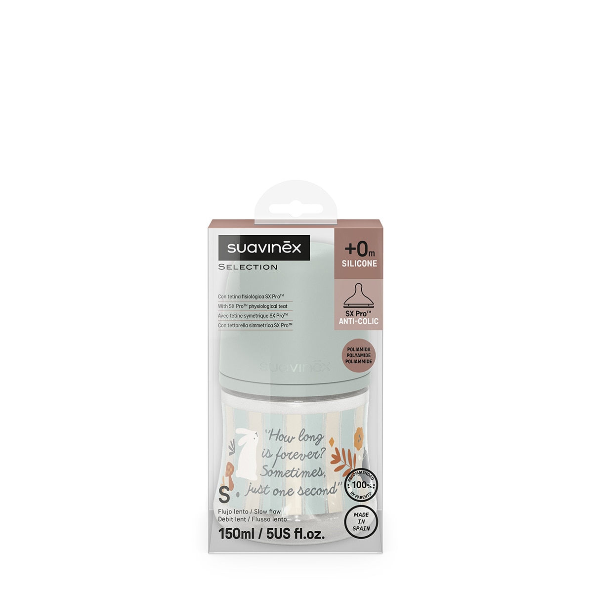 Biberón Poliamida con tetina Fisiológica SX Pro Suavinex Wonderland Flujo Lento 150ml - Azul claro Azul claro-4