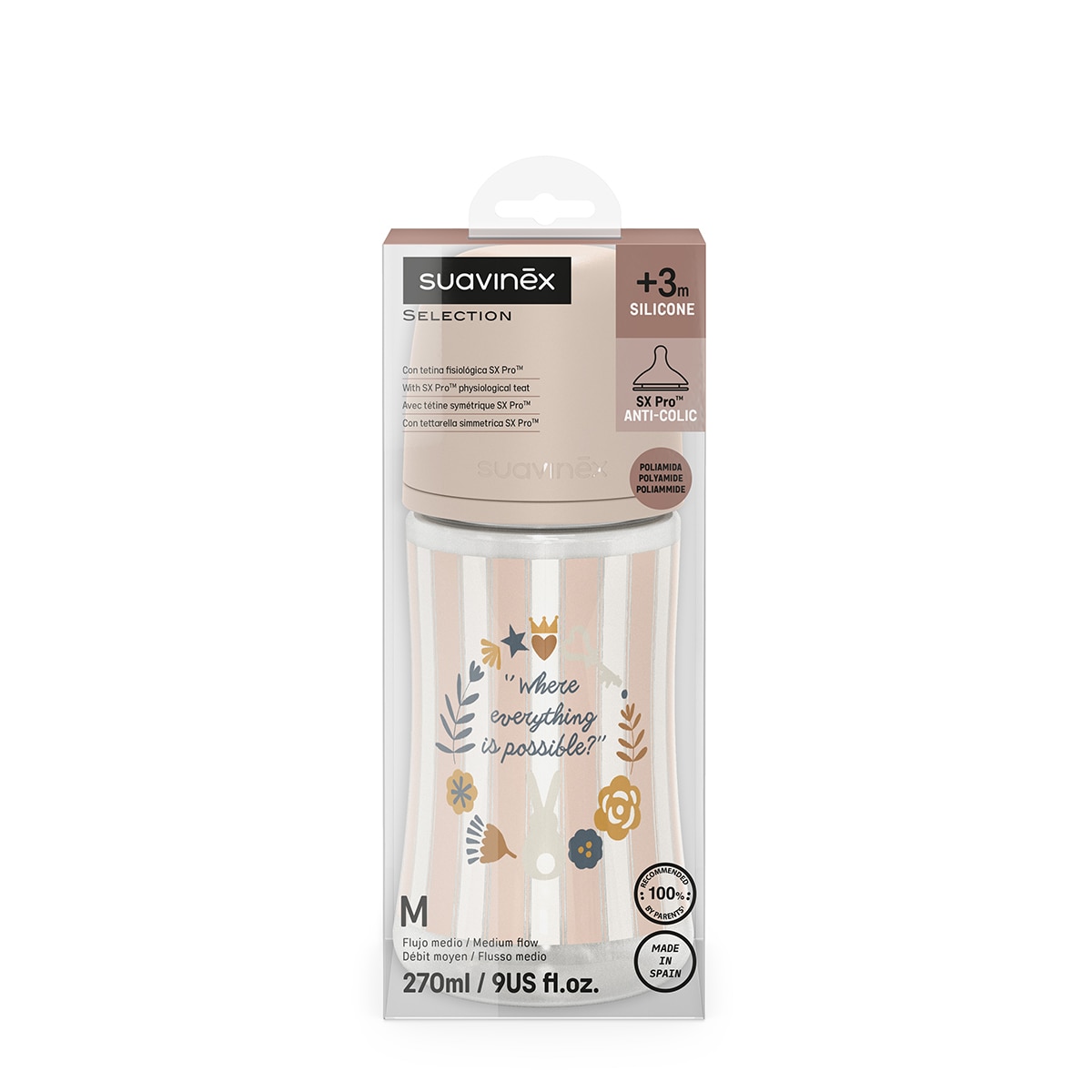 Biberón Poliamida con tetina Fisiológica SX Pro Suavinex Wonderland Flujo Medio 270ml Rosa claro Rosa claro-4