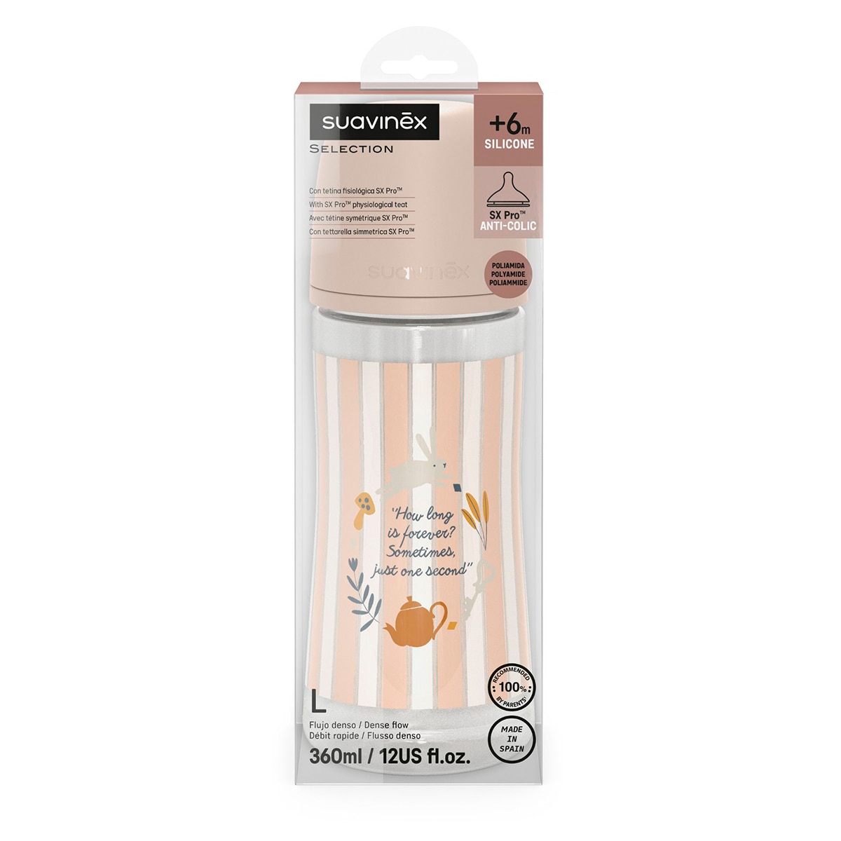 Biberón Poliamida con tetina Fisiológica SX Pro Suavinex Wonderland Flujo Denso 360ml Rosa claro Rosa claro-4