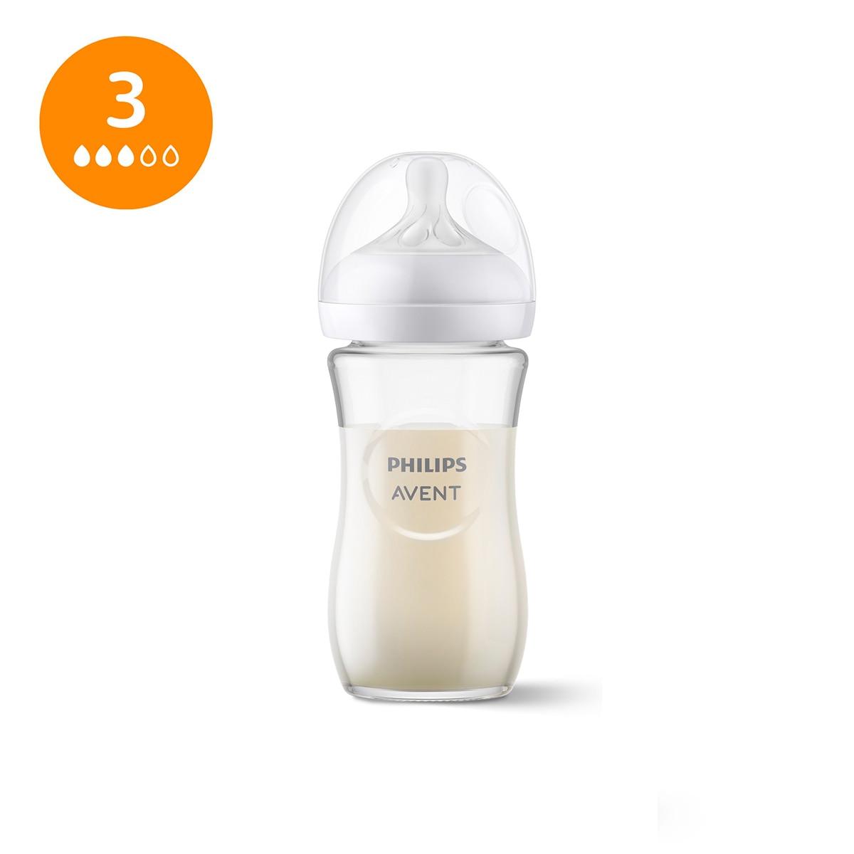Philips Avent - Biberónde cristal 240ml Philips Natural Response, Tetina flujo 3 medio.