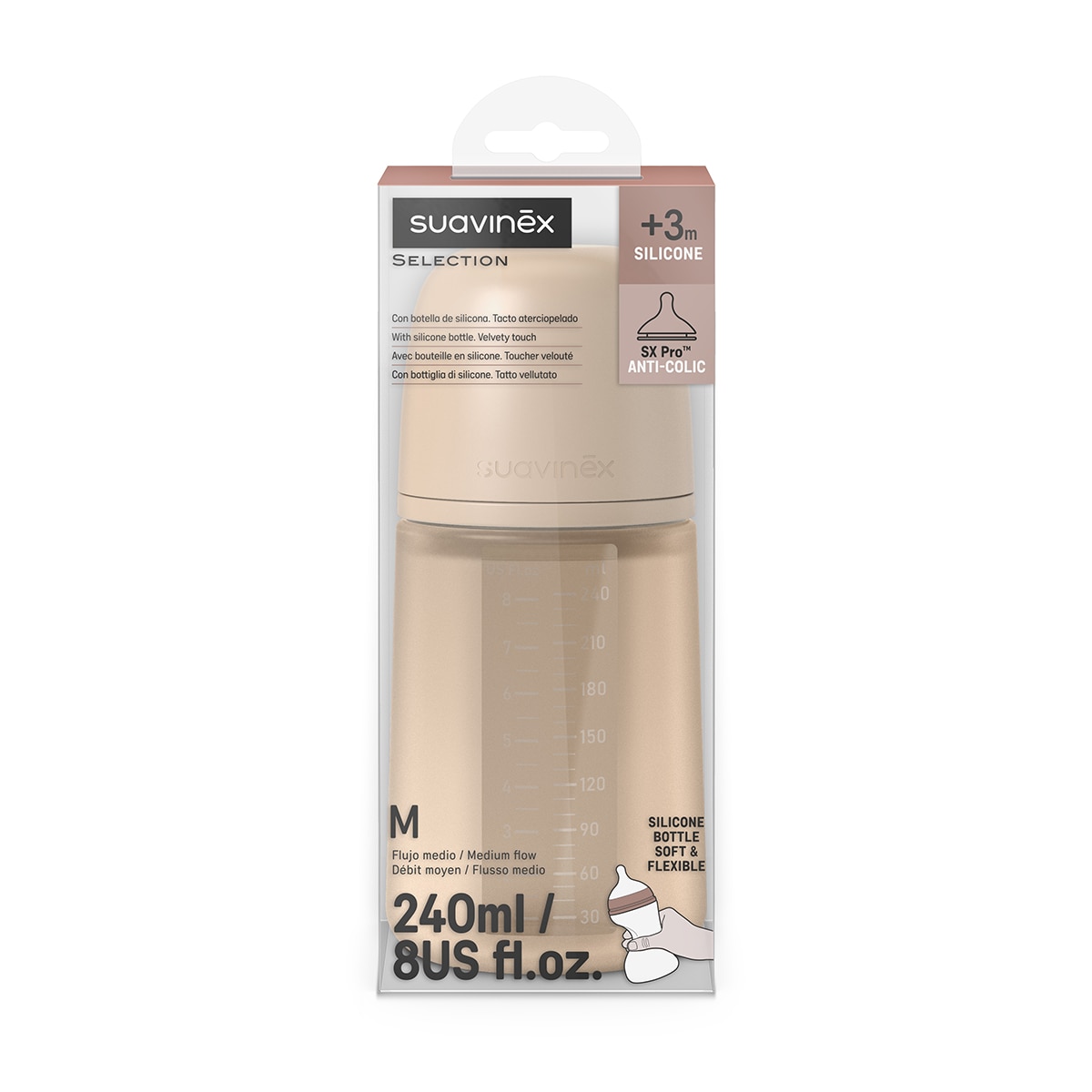 Biberão - 240 ml Colour Essence Tetina Fluxo Médio Bege-3