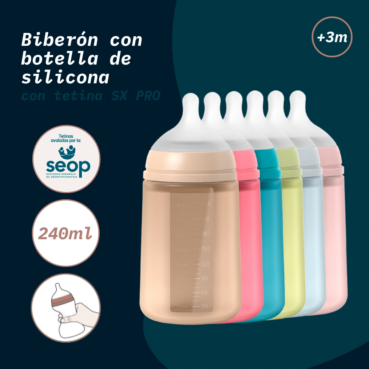 Biberão - 240 ml Colour Essence Tetina Fluxo Médio Bege-5