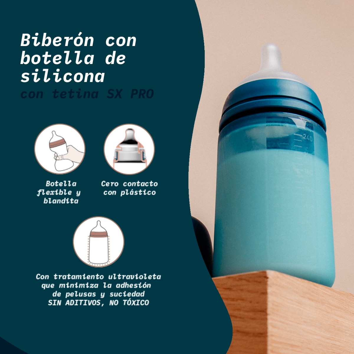 Biberão - 240 ml Colour Essence Tetina Fluxo Médio Bege-6