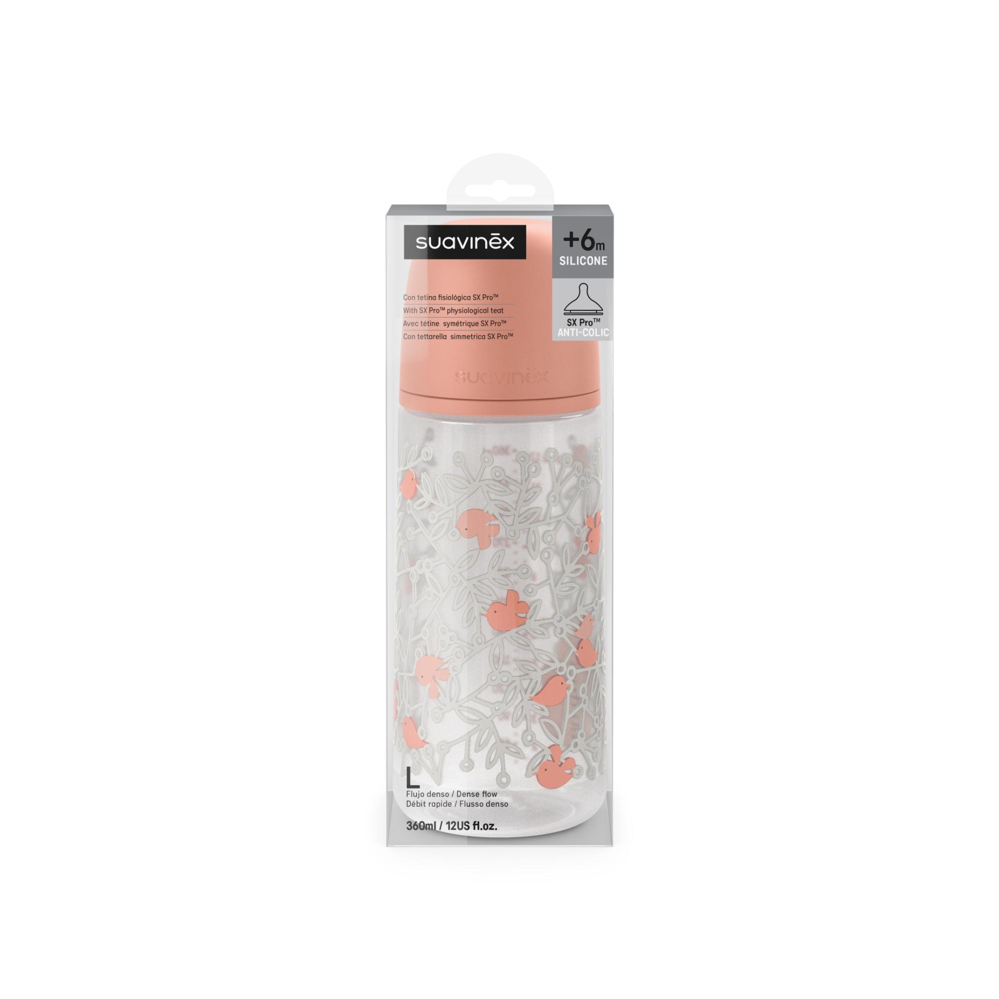 Imagen 3 de Biberón fisiológico SX Pro Suavinex Flujo denso 360ml colección Birdies - Rosa claro Rosa claro
