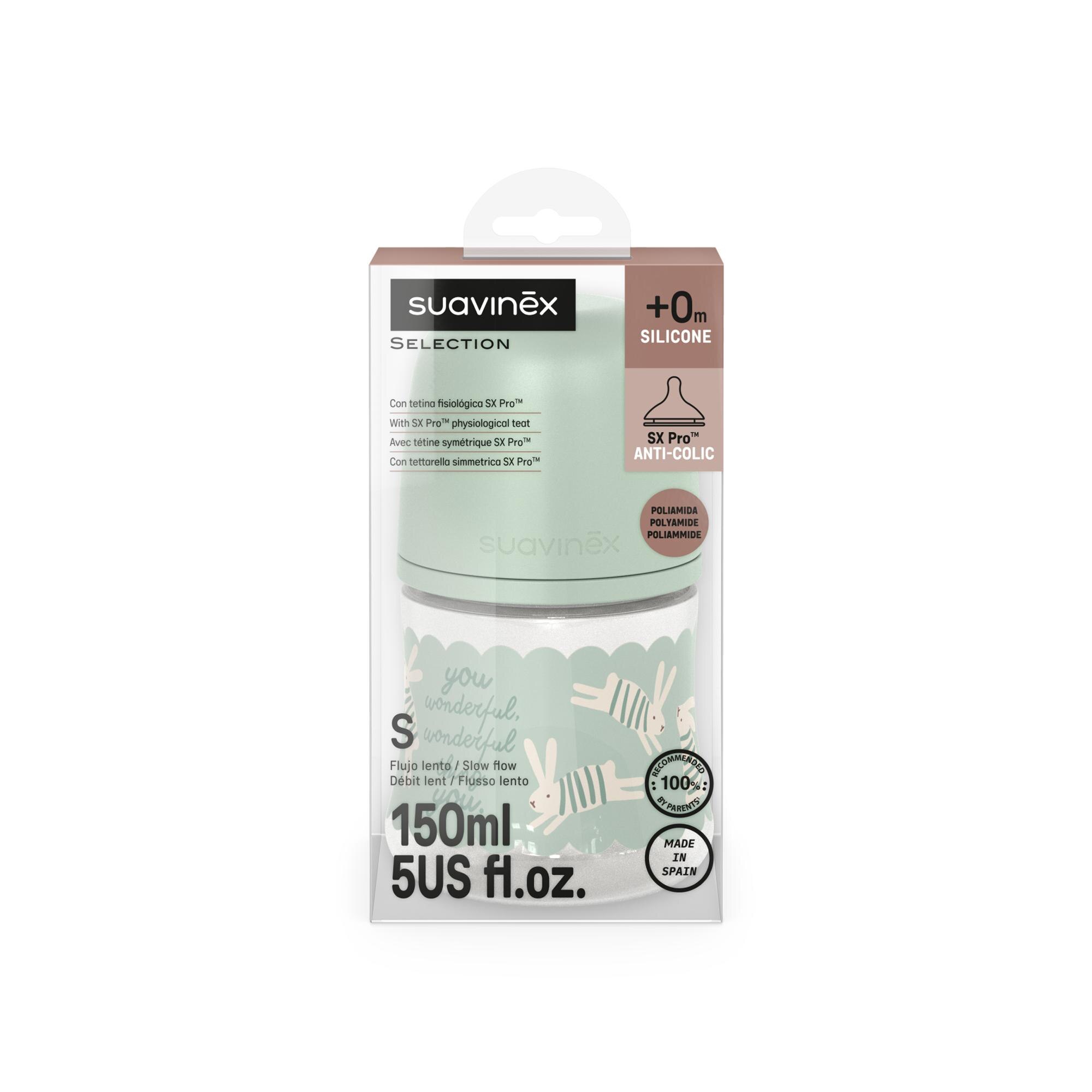 Biberón Poliamida con tetina Fisiológica SX Pro Suavinex Wonderland 2.0 Flujo Lento 150ml - Verde anticuario Verde anticuario-3