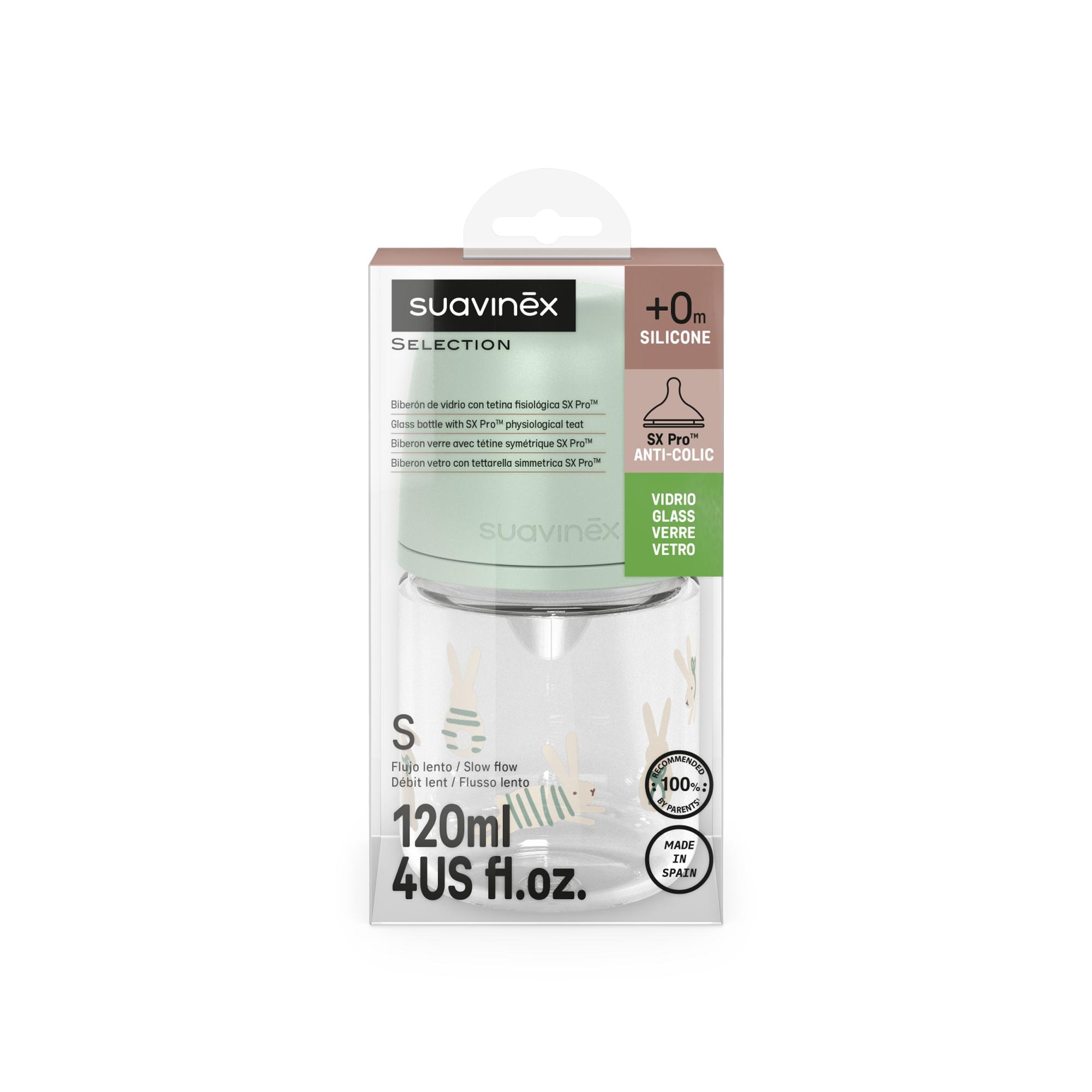 Biberón vidrio con tetina Fisiológica SX Pro Suavinex Wonderland 2.0 Flujo Lento 120ml - Verde anticuario Verde anticuario-3