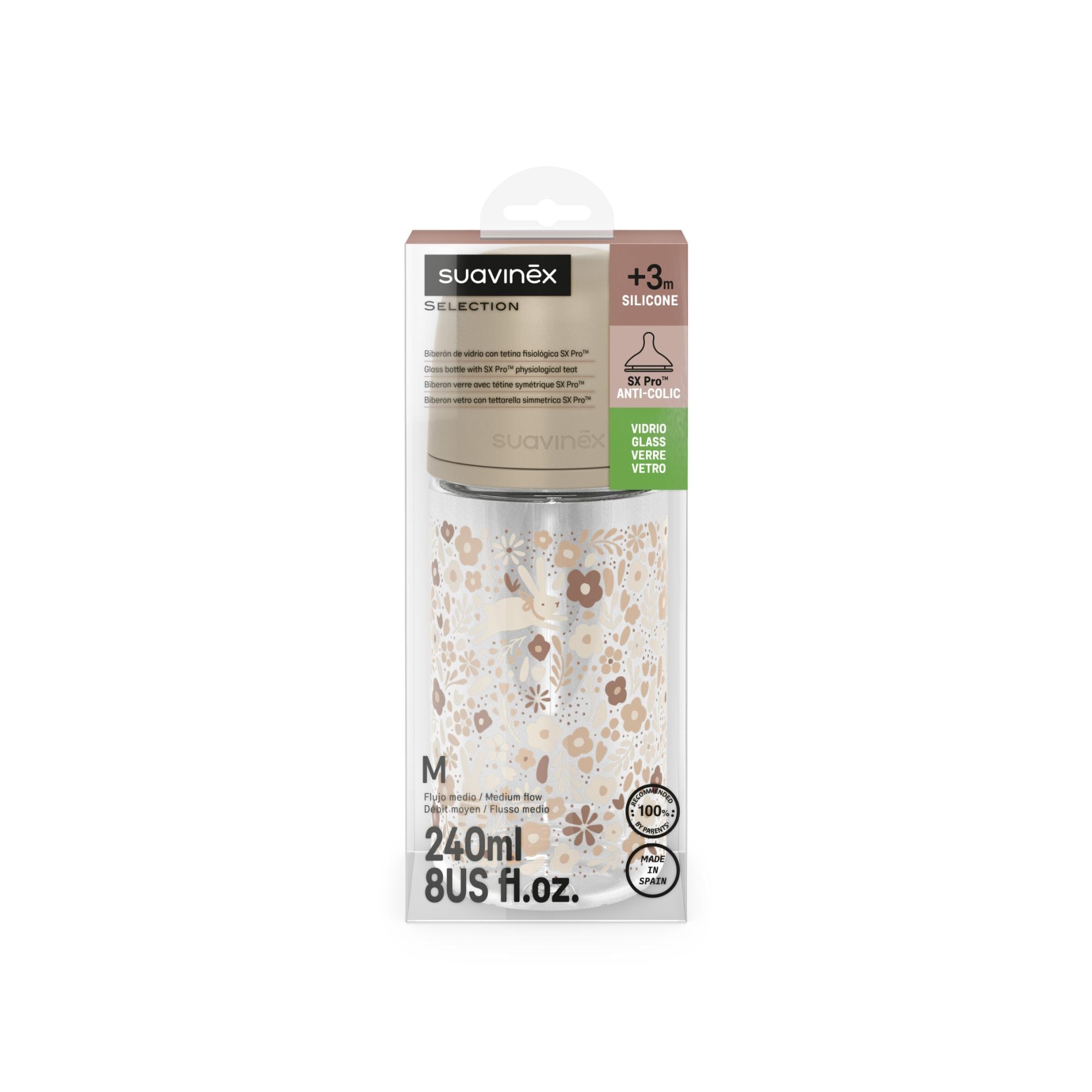 Biberão de vidro com tetina fisiológica SX Pro Suavinex Wonderland 2.0 Fluxo lento 240 ml Bege Serra-3