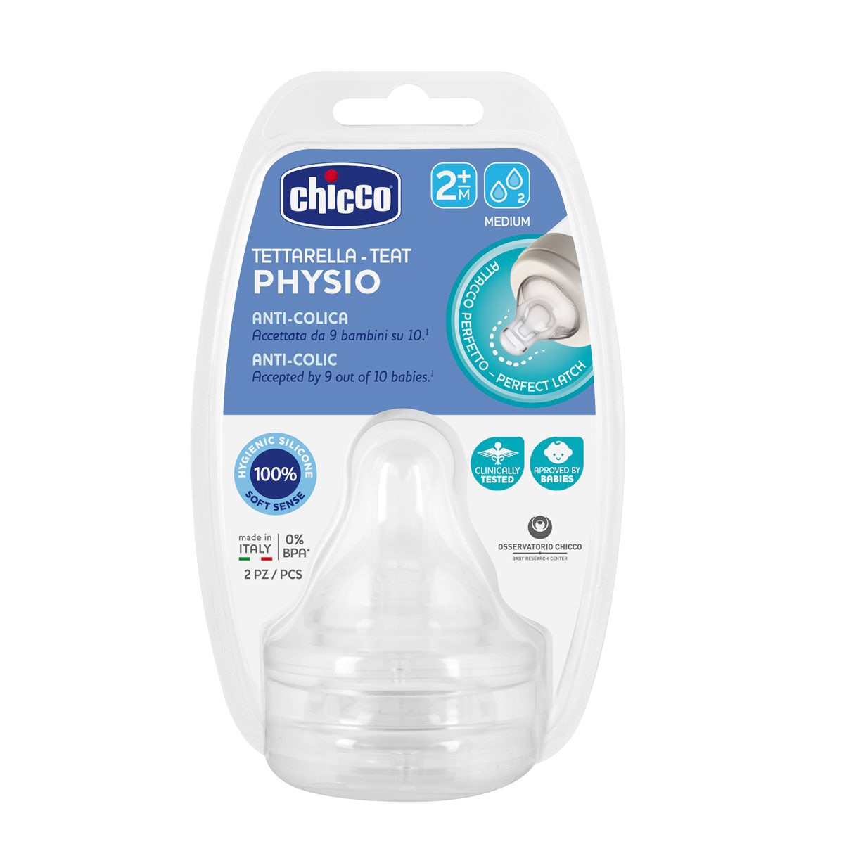 Pack de 2 tetinas anticólicas de silicone Physio Fluxo Médio (+2 M.) transparentes Transparente-2
