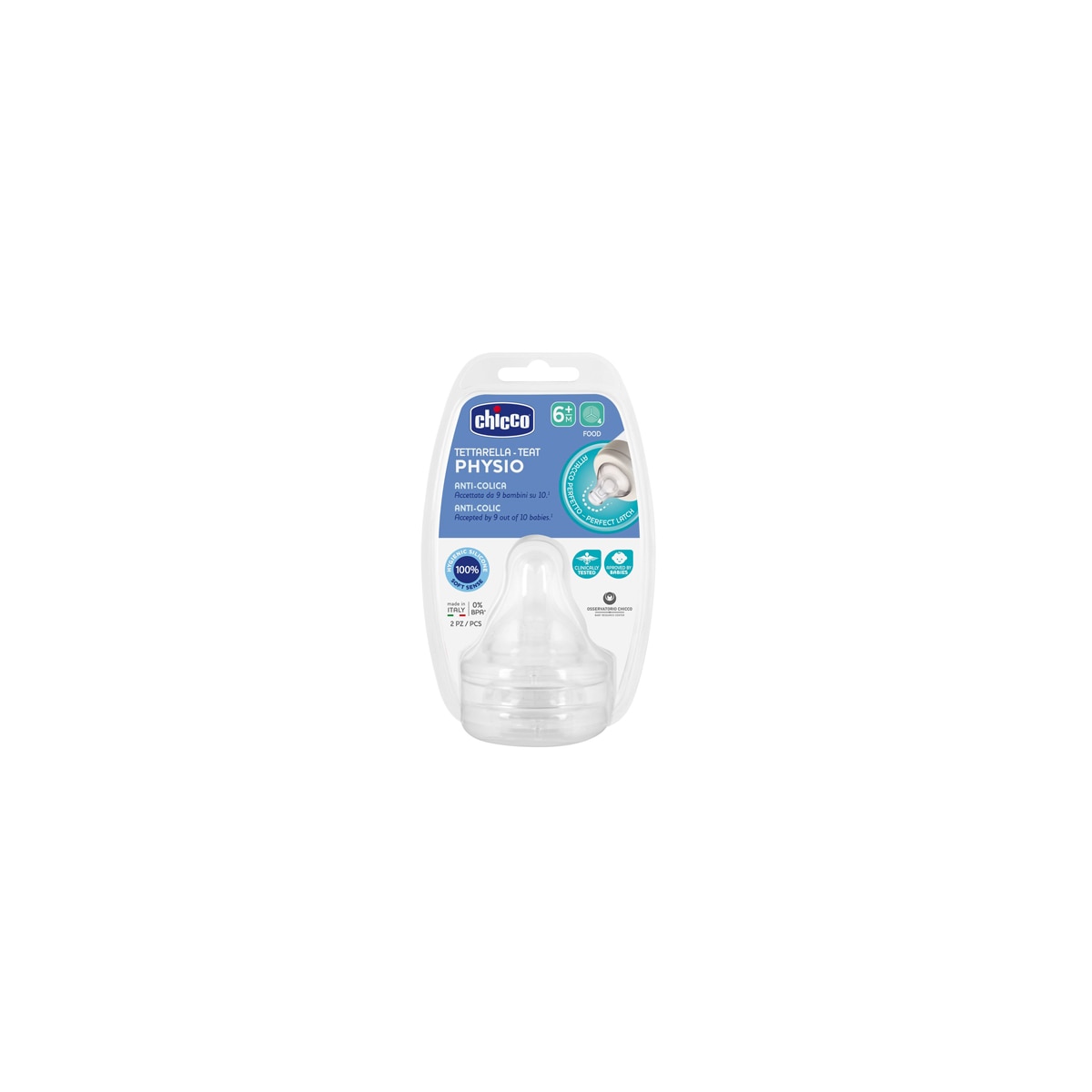 Imagem 0 de Pack de 2 tetinas anticólicas de silicone Physio Fluxo rápido (+4 M.) transparentes