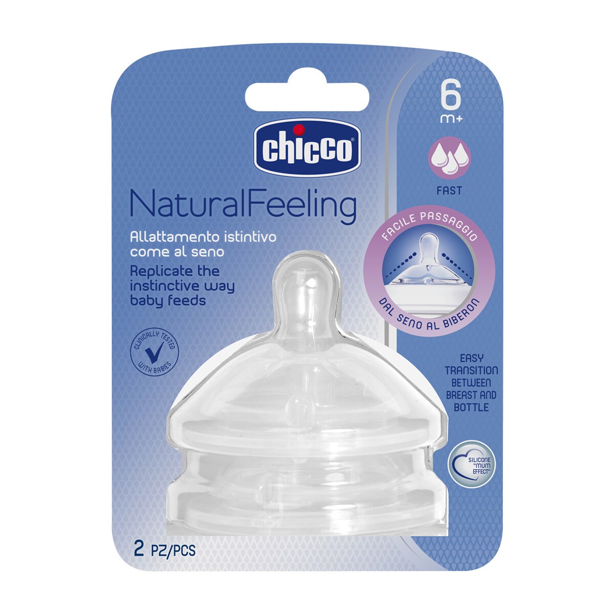 Pack de 2 Tetinas Anticólicas de Silicone Chicco NaturalFeeling Fluxo Rápido (+6 M.) transparente Transparente-3