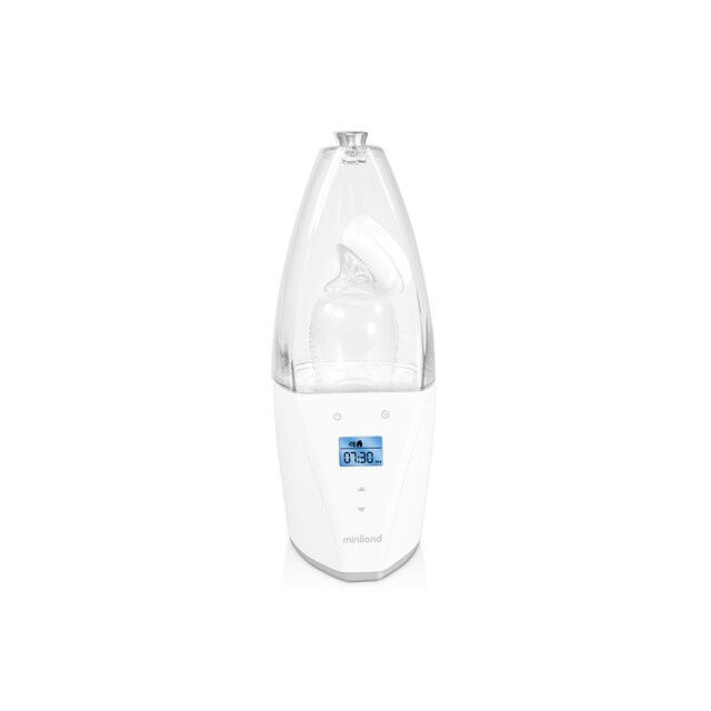Calienta biberones y Esterilizador inteligente Miniland Warmy Advanced para casa y coche blanco/plata