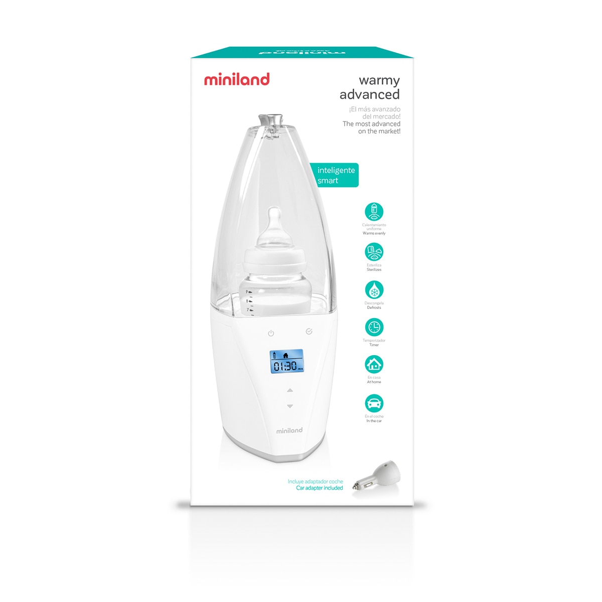 Calienta biberones y Esterilizador inteligente Miniland Warmy Advanced para casa y coche blanco/plata - Blanco / Plata Blanco / Plata-7