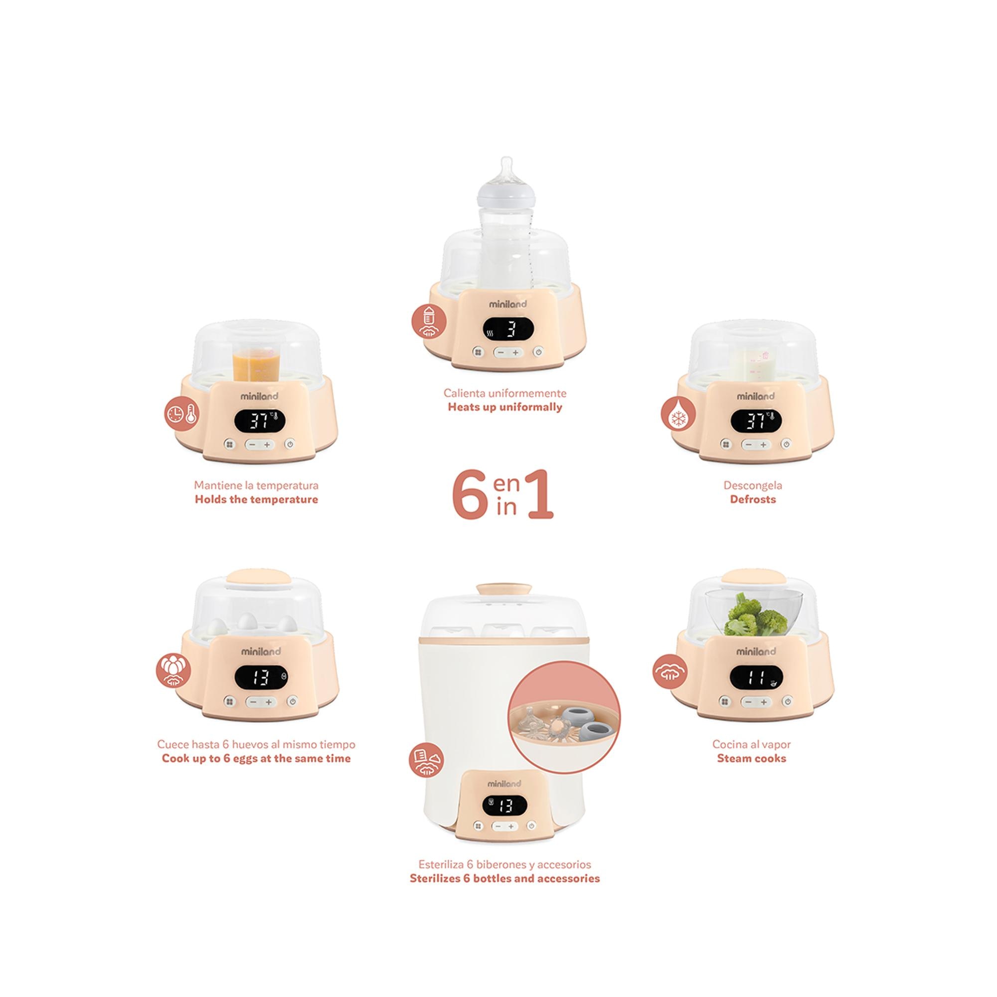 Aquecedor de Biberões, Esterilizador e Vaporizador, 6 em 1. Super 6 Bege-2