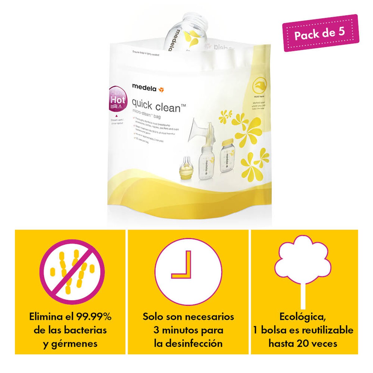 Bolsas para esterilizar en microondas Medela Quick Clean (5 unids.) - Blanco Blanco-3