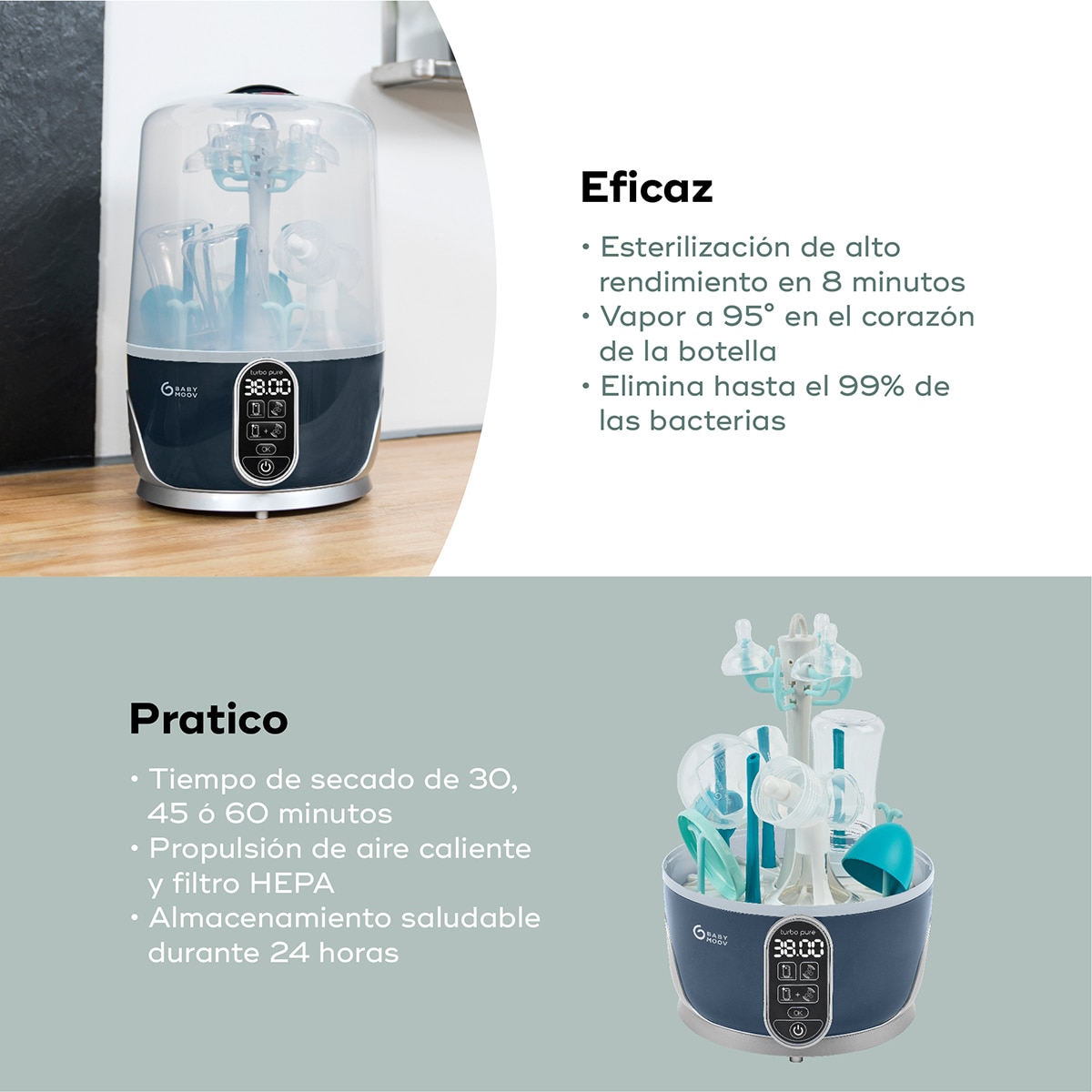 Esterilizador e Seca Biberões Turbo Pure Azul/Cinzento-4