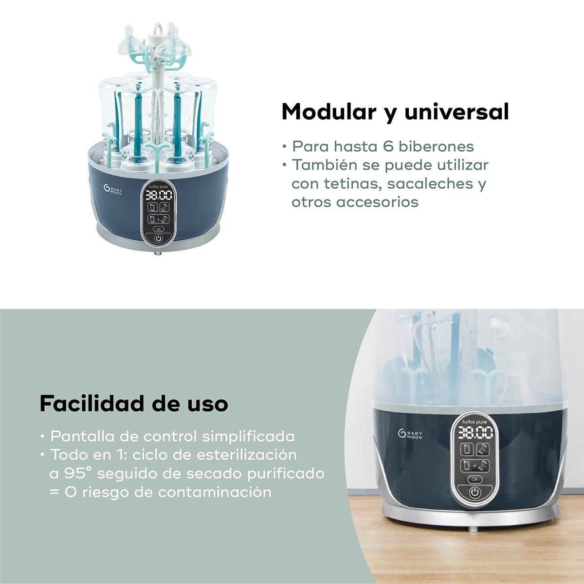 Esterilizador e Seca Biberões Turbo Pure Azul/Cinzento-5