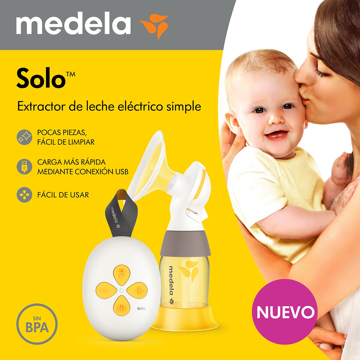 Bomba Tira-Leite Elétrica Solo Simple com Bateria Recarregável Amarelo-13